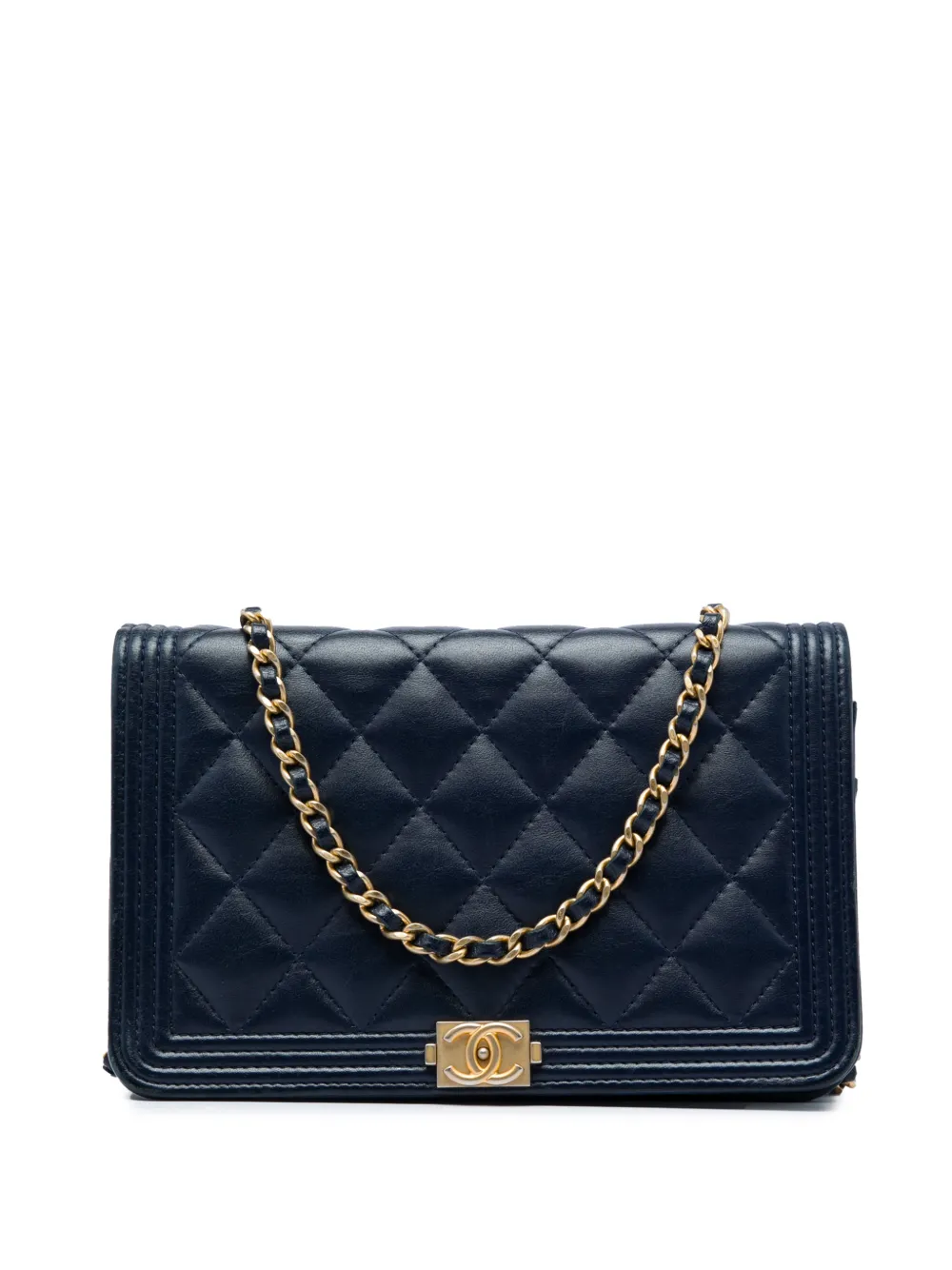 CHANEL Pre-Owned sac à bandoulière portefeuille Boy Wallet On Chain en cuir d'agneau matelassé (2017-2018) - Bleu