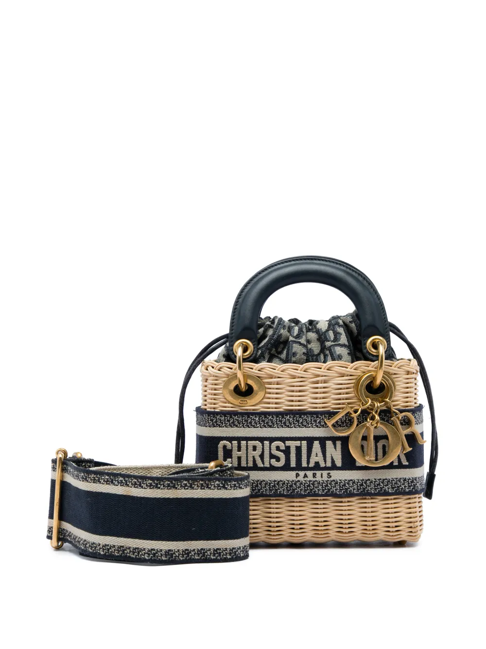 Christian Dior Pre-Owned mini sacoche Oblique Lady Dior en osier (2023) - Tons neutres Christian Dior Pre-Owned mini sacoche Oblique Lady Dior en osier (2023) - Tons neutres