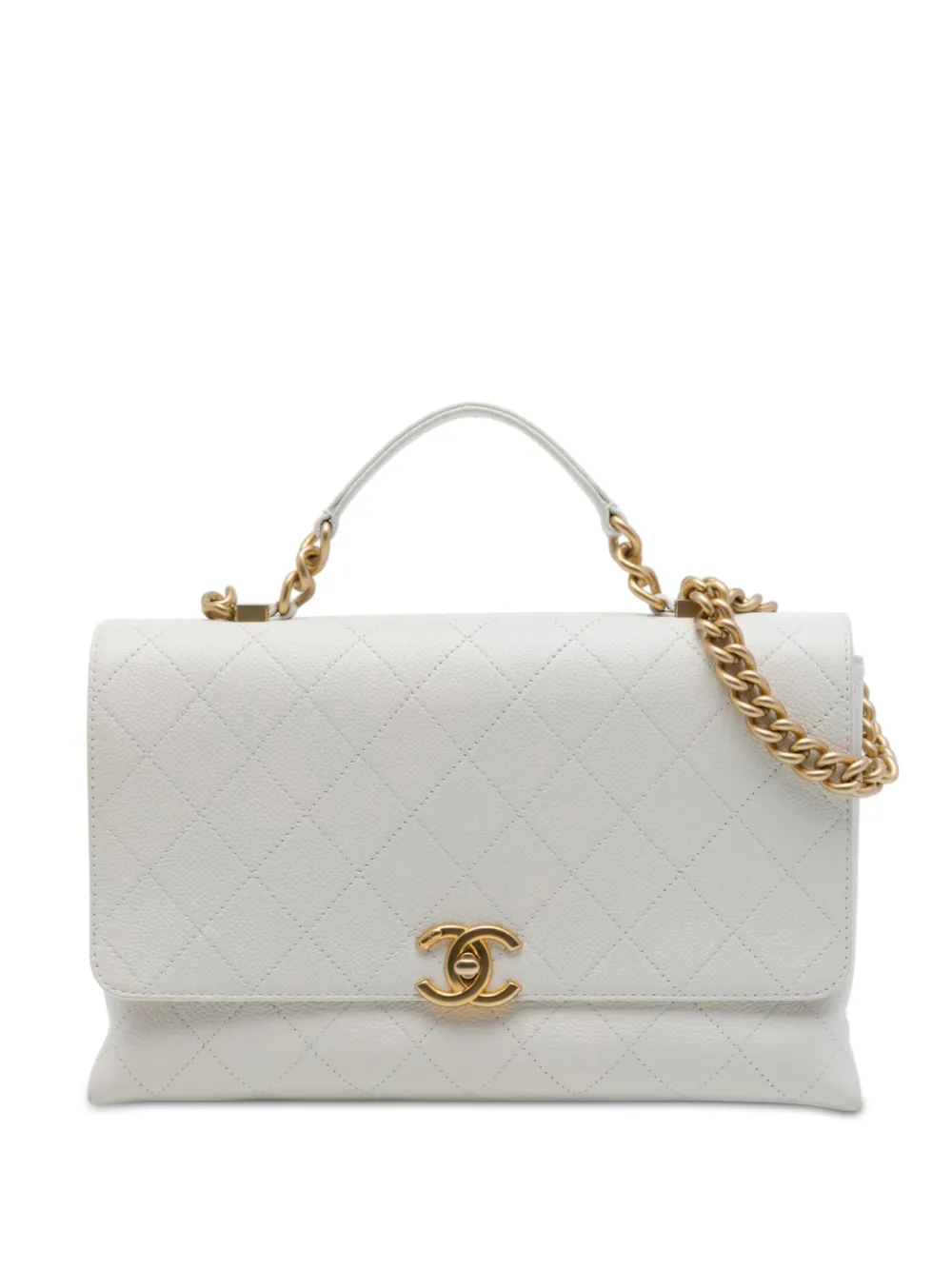 CHANEL Pre-Owned 2019 Medium Stitched Caviar Chic Affinity Top Handle Bag satchel - Bianco