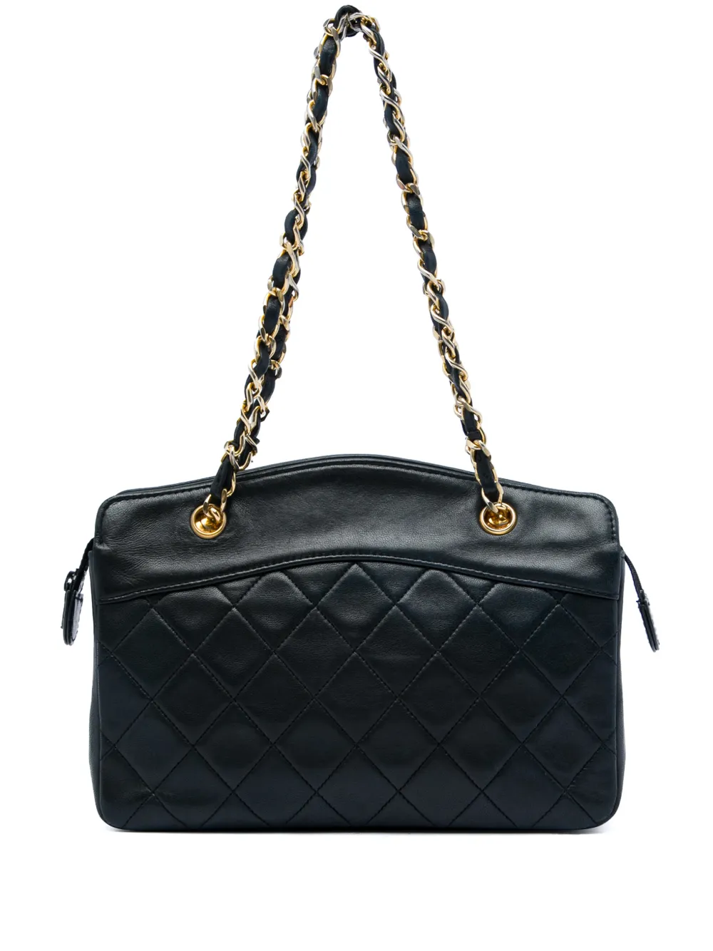 CHANEL Pre-Owned Borsa a mano CC in pelle di agnello trapuntata con zip 1989-1991 - Nero