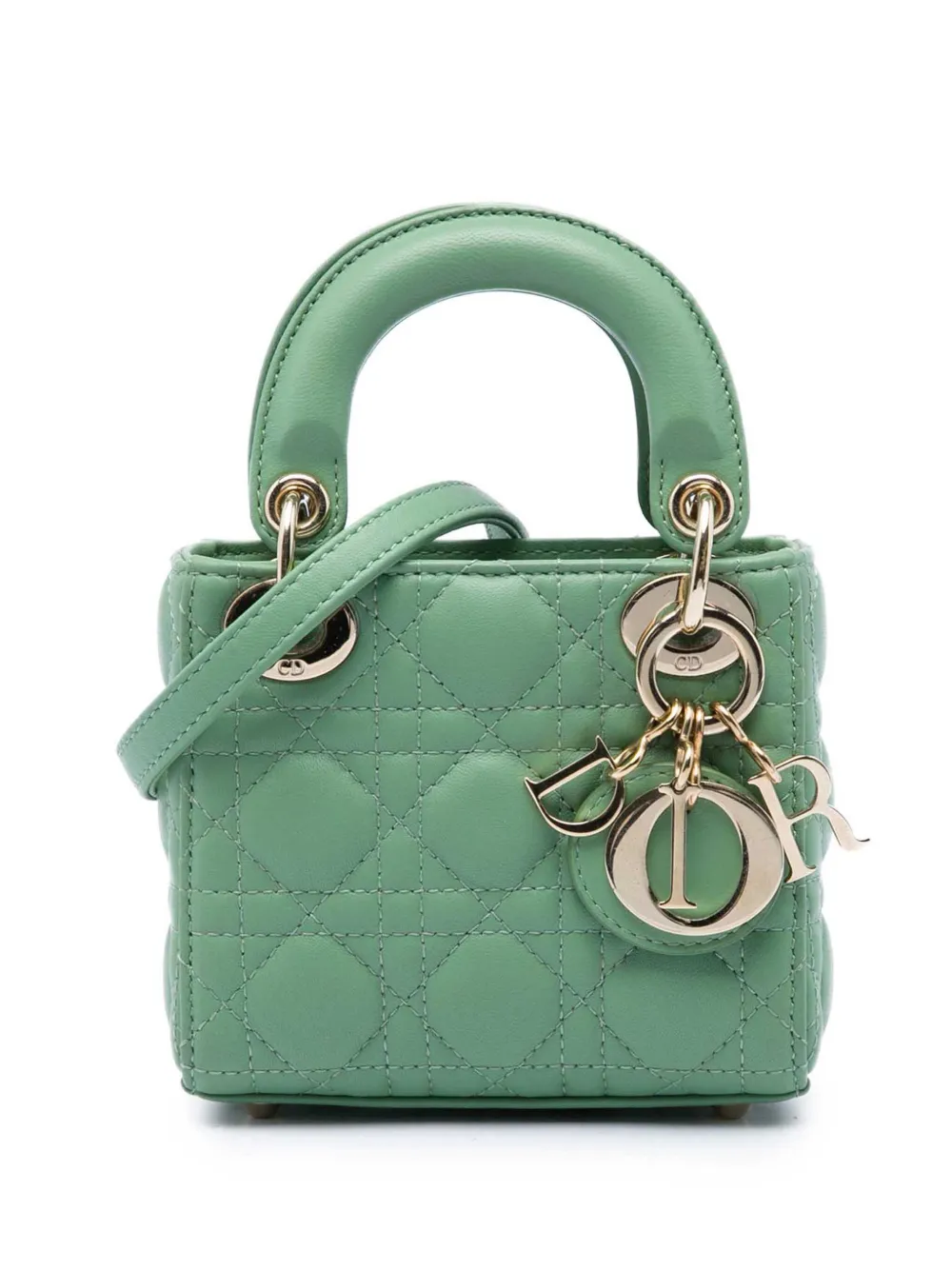 Christian Dior Pre-Owned 2020 Micro Lambskin Cannage Lady Dior satchel - Verde