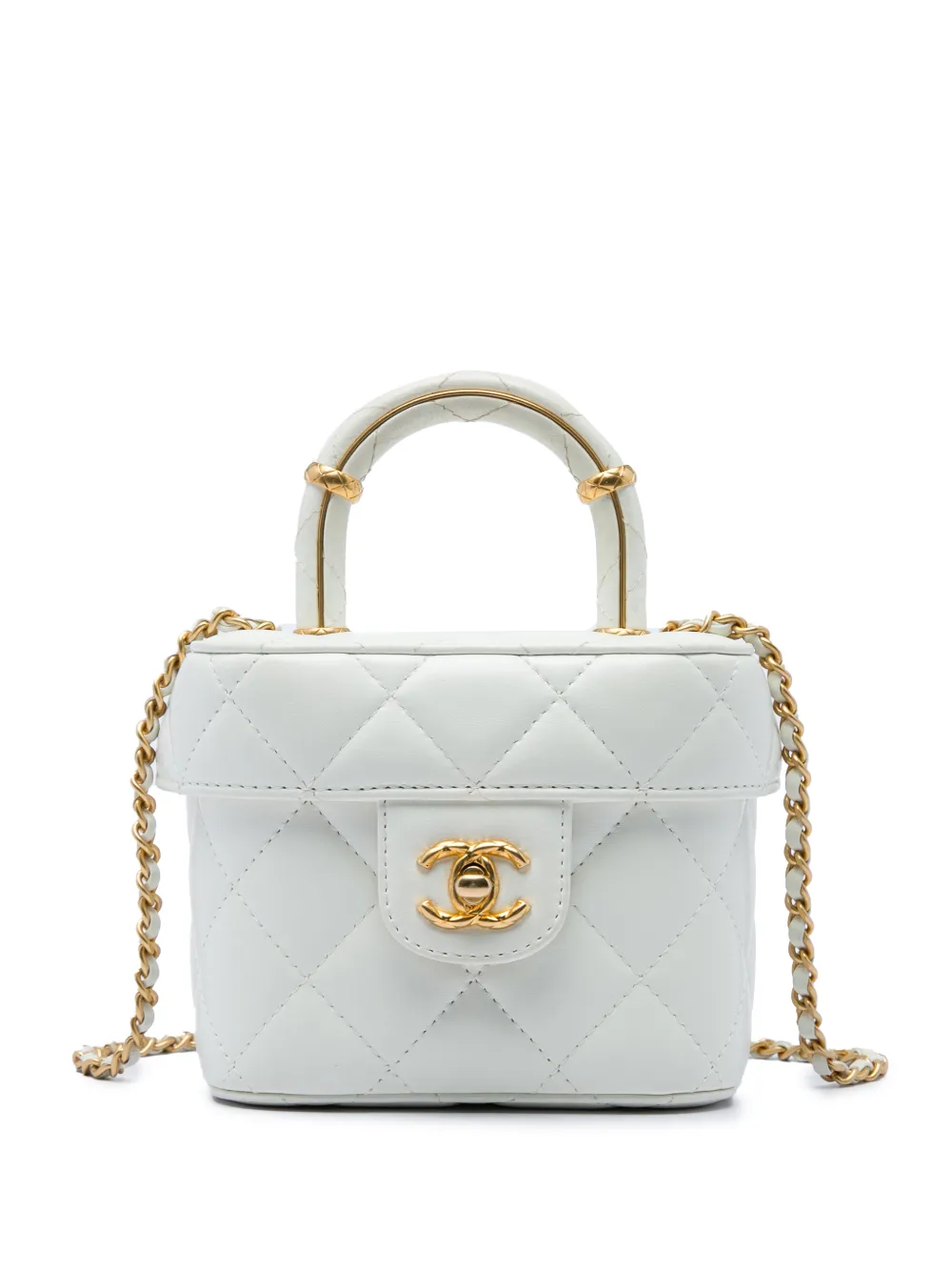 CHANEL Pre-Owned 2021-2026 Mini CC Quilted Lambskin Vanity Top Handle Cosmetic Case satchel - Bianco
