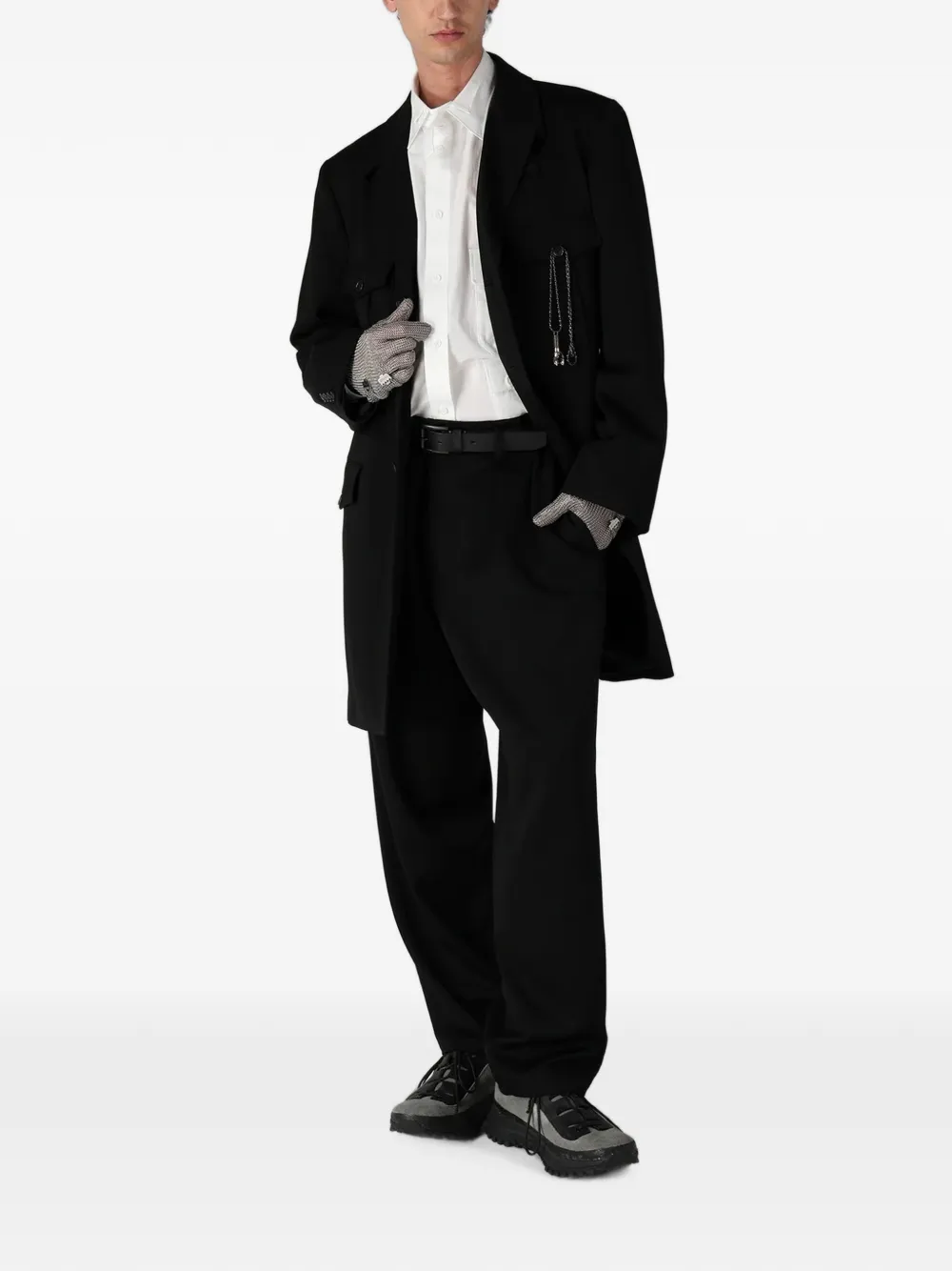 Yohji Yamamoto Lang jack met enkele rij knopen enzakken Zwart