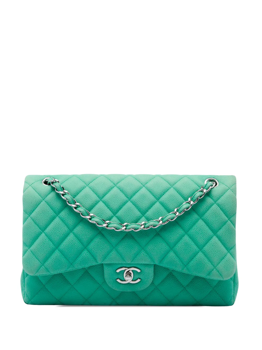 CHANEL Pre-Owned 2013-2014 jumbo Classic Double Flap Schultertasche aus Kaviarleder - Grün