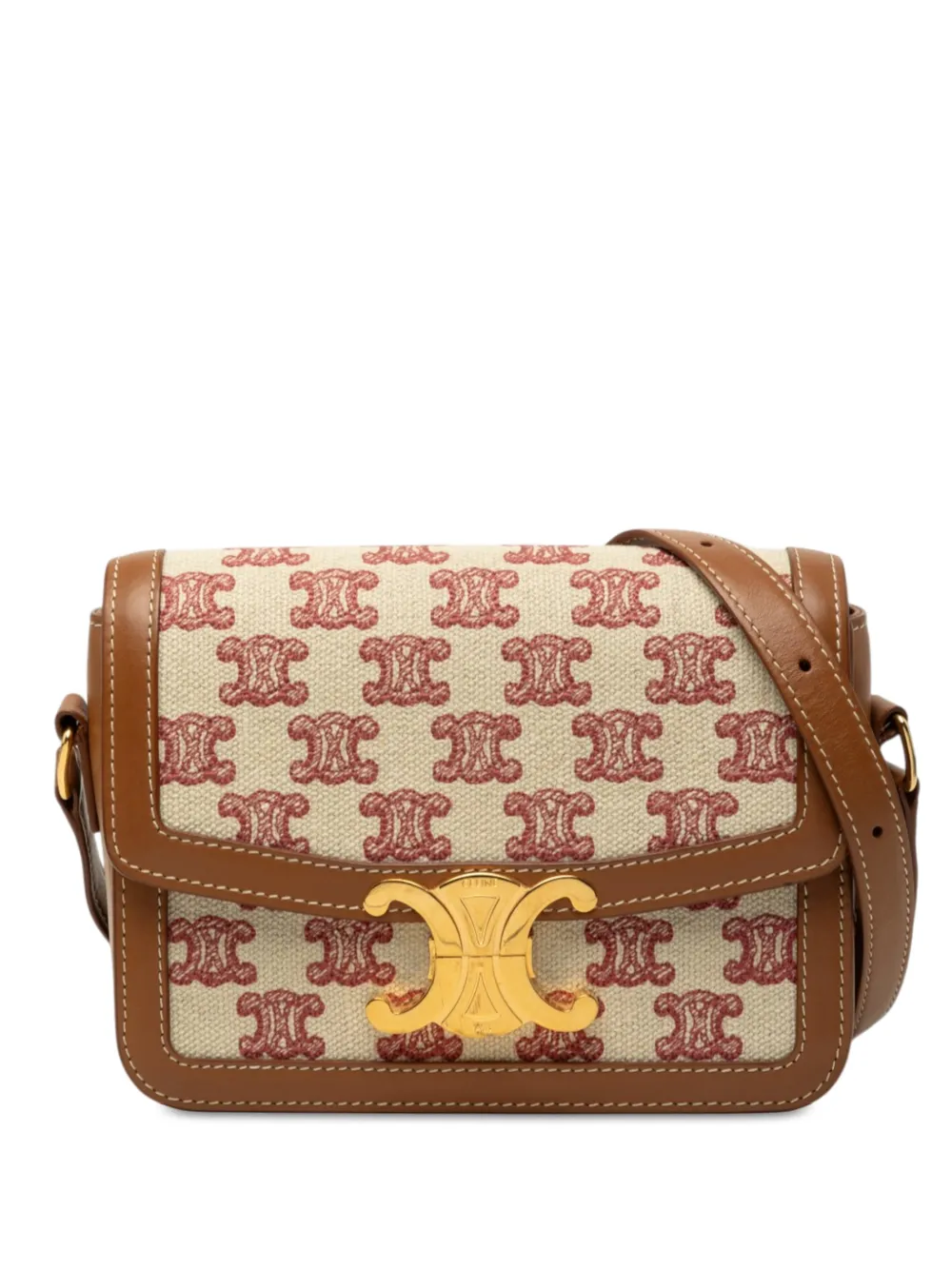 Celine Pre-Owned 2020 Teen Embroidered Canvas and Calfskin Triomphe crossbody bag - Toni neutri