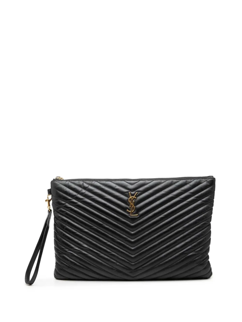Saint Laurent Pre-Owned 2017 Chevron Leather Monogram Document Holder clutch bag - Nero