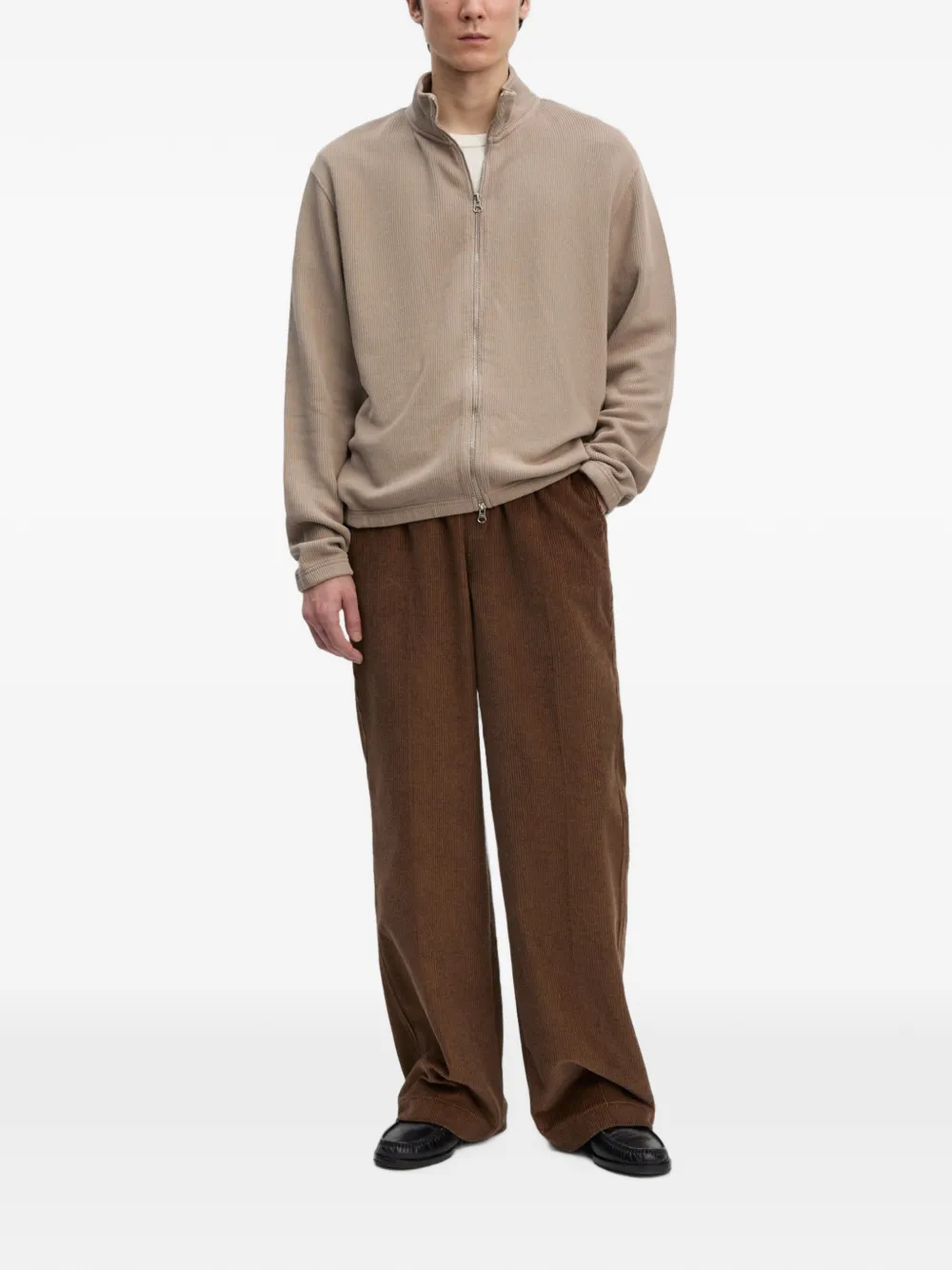 Another Aspect Ribgebreide sweater met rits Beige