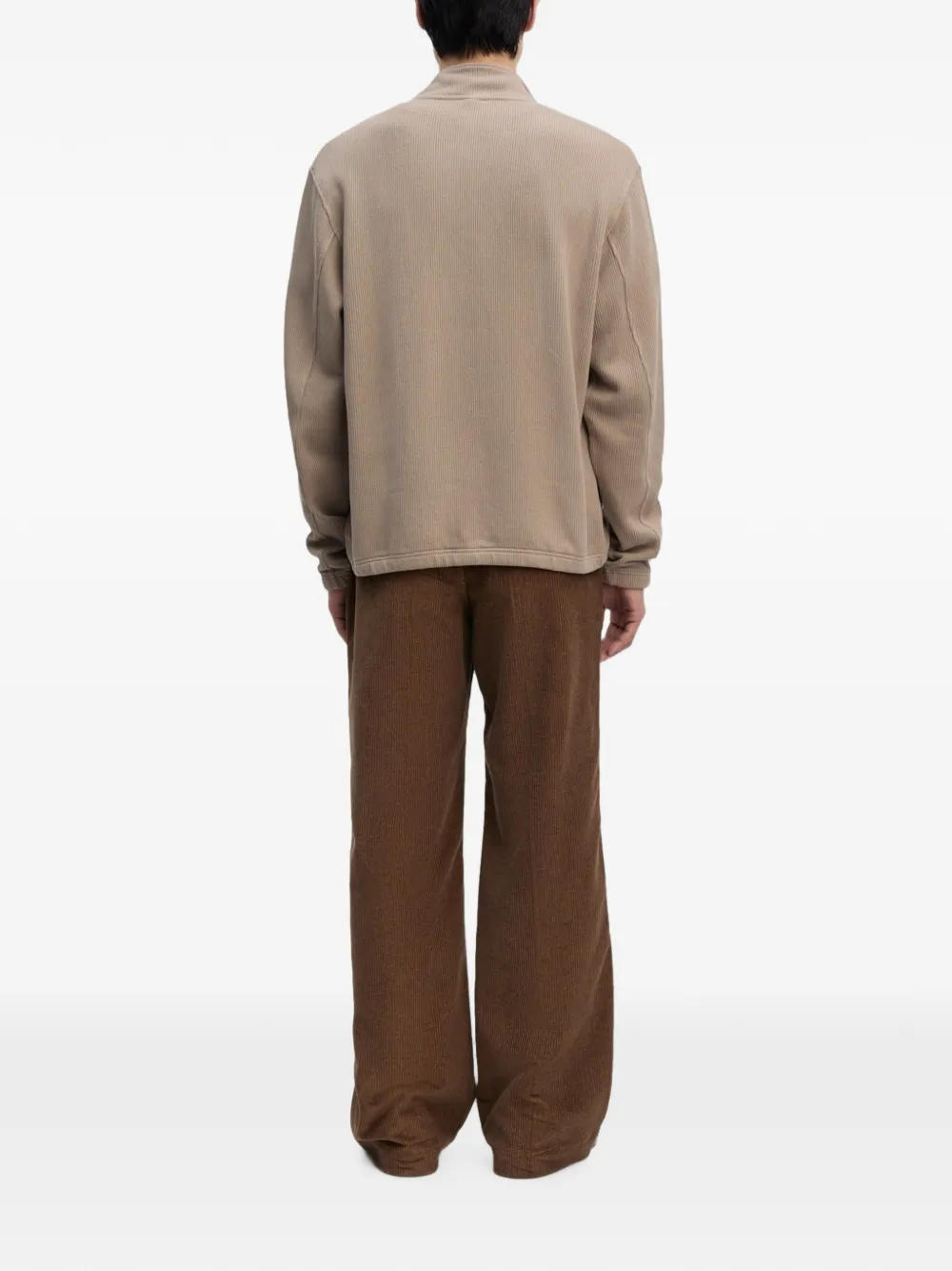 Another Aspect Ribgebreide sweater met rits Beige