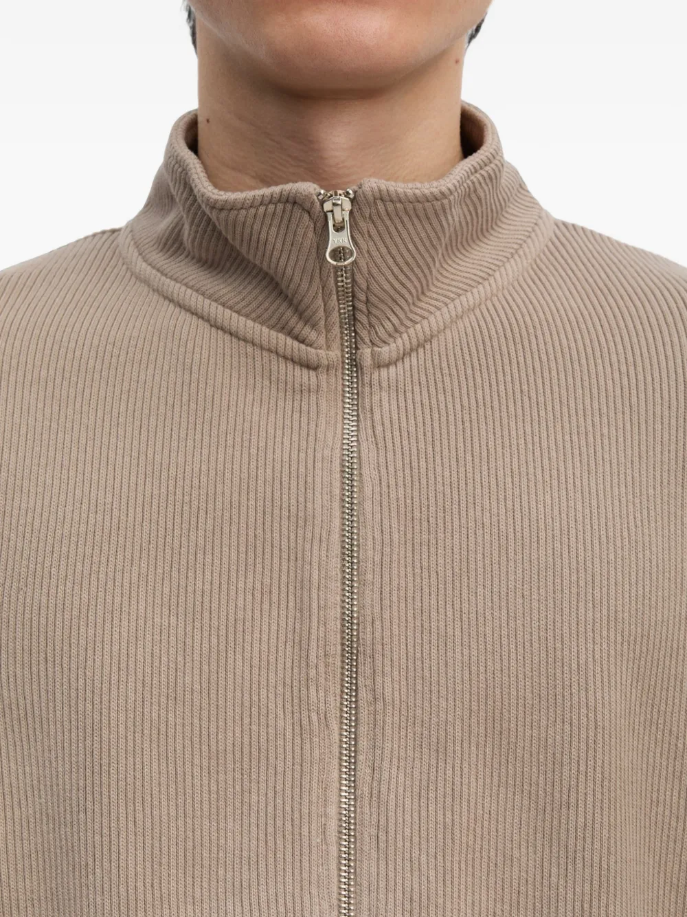 Another Aspect Ribgebreide sweater met rits Beige