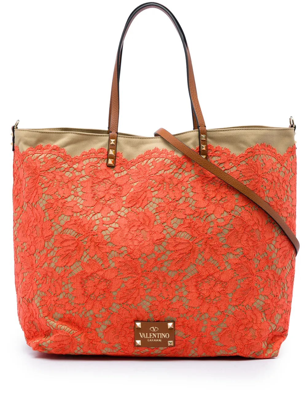 Valentino Garavani Pre-Owned Borsa tote Rockstud Glam Lace reversibile in tela 2018-2026 - Arancione