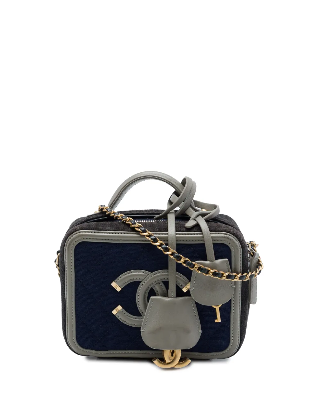 CHANEL Pre-Owned 2019 Small Jersey CC Filigree Vanity Case satchel - Blu