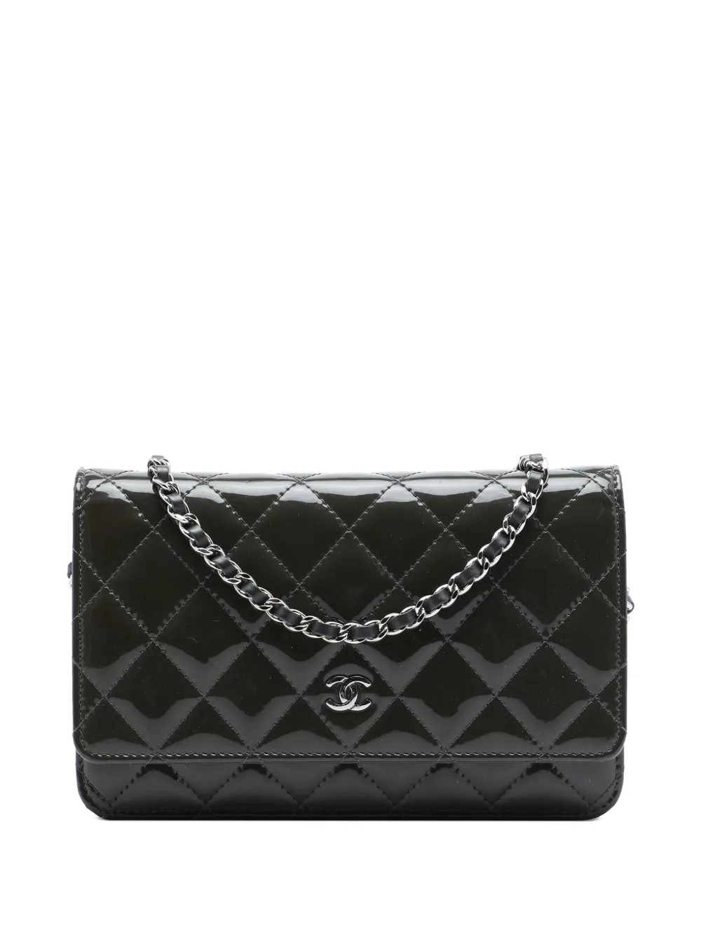 CHANEL Pre-Owned 2015-2016 CC Quilted Patent Wallet On Chain crossbody bag - Grigio