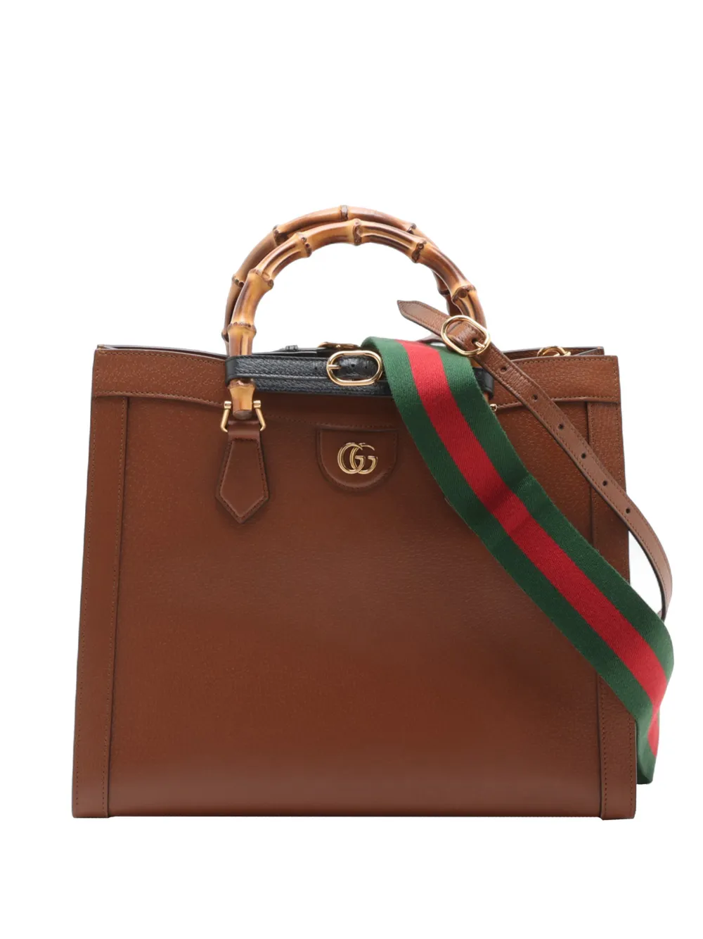 Gucci Pre-Owned 2000-2015 Medium Calfskin Bamboo Web Diana satchel - Marrone