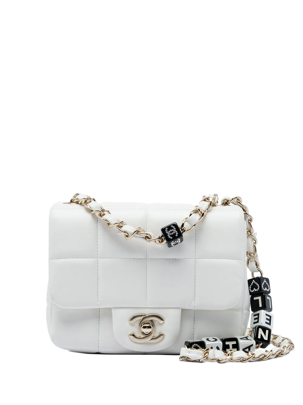 CHANEL Pre-Owned 2021-2026 Mini Quilted Lambskin Resin Crystal Square Monacoco Flap crossbody bag - White
