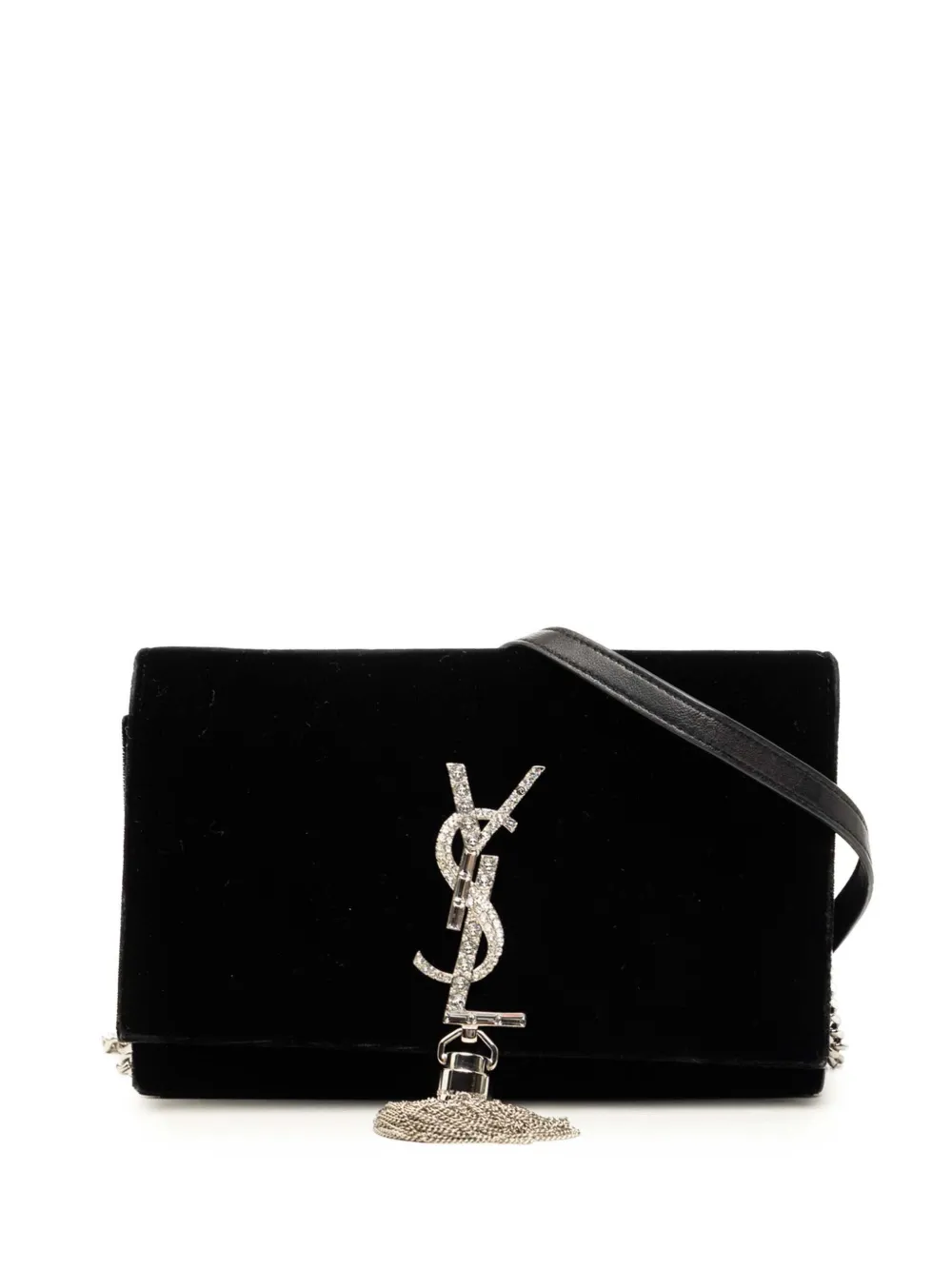 Saint Laurent Pre-Owned 2017 Velvet Crystal Monogram Kate Tassel Wallet on Chain crossbody bag - Schwarz