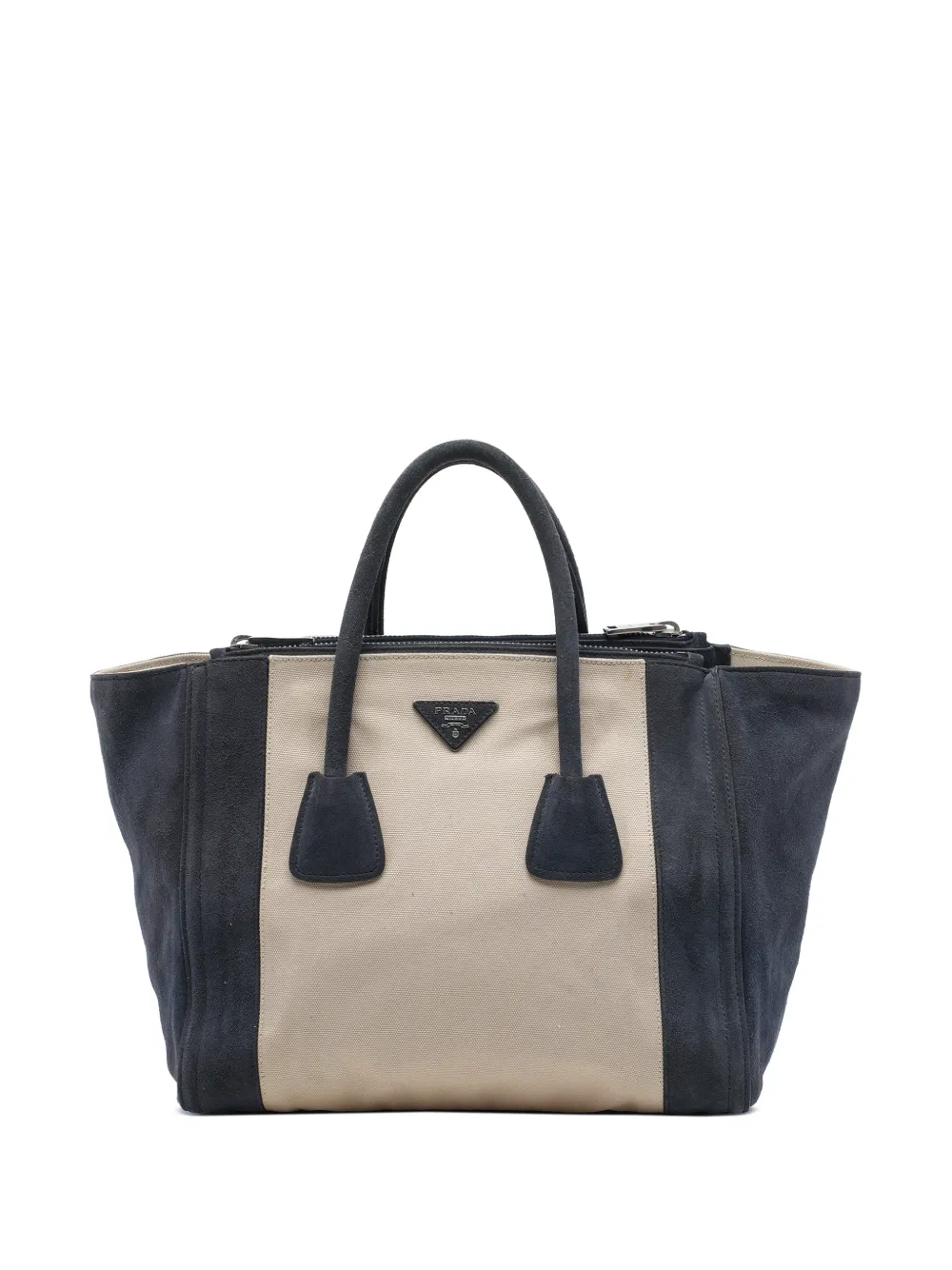 Prada Pre-Owned 2010-2026 Canvas and Suede Twin Pocket Double Handle satchel - Toni neutri
