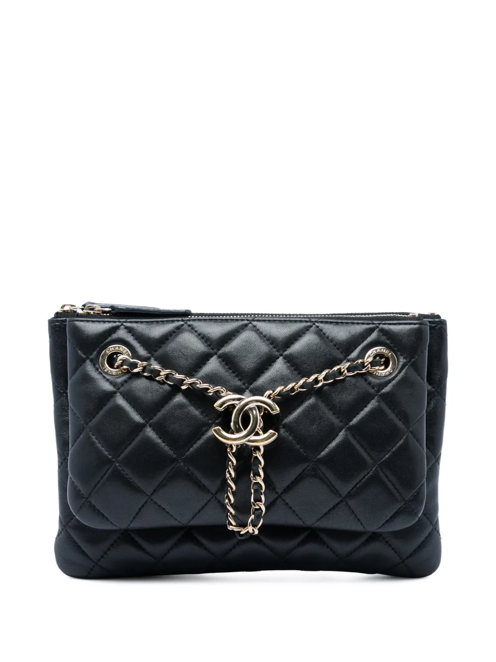 正規品 CHANEL ラムスキンキルティング ケースマトラッセ ブラック CHANEL Pre-Owned 2019 マトラッセ ラムスキン ダブルケース ウィズ