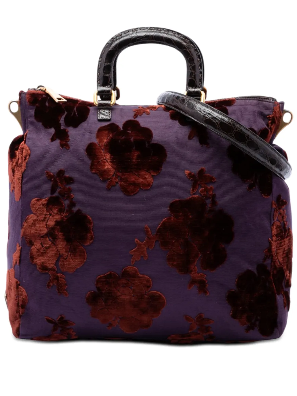 Prada Pre-Owned 2000-2026 Floral Velluto Jacquard Convertible Tote satchel - Viola