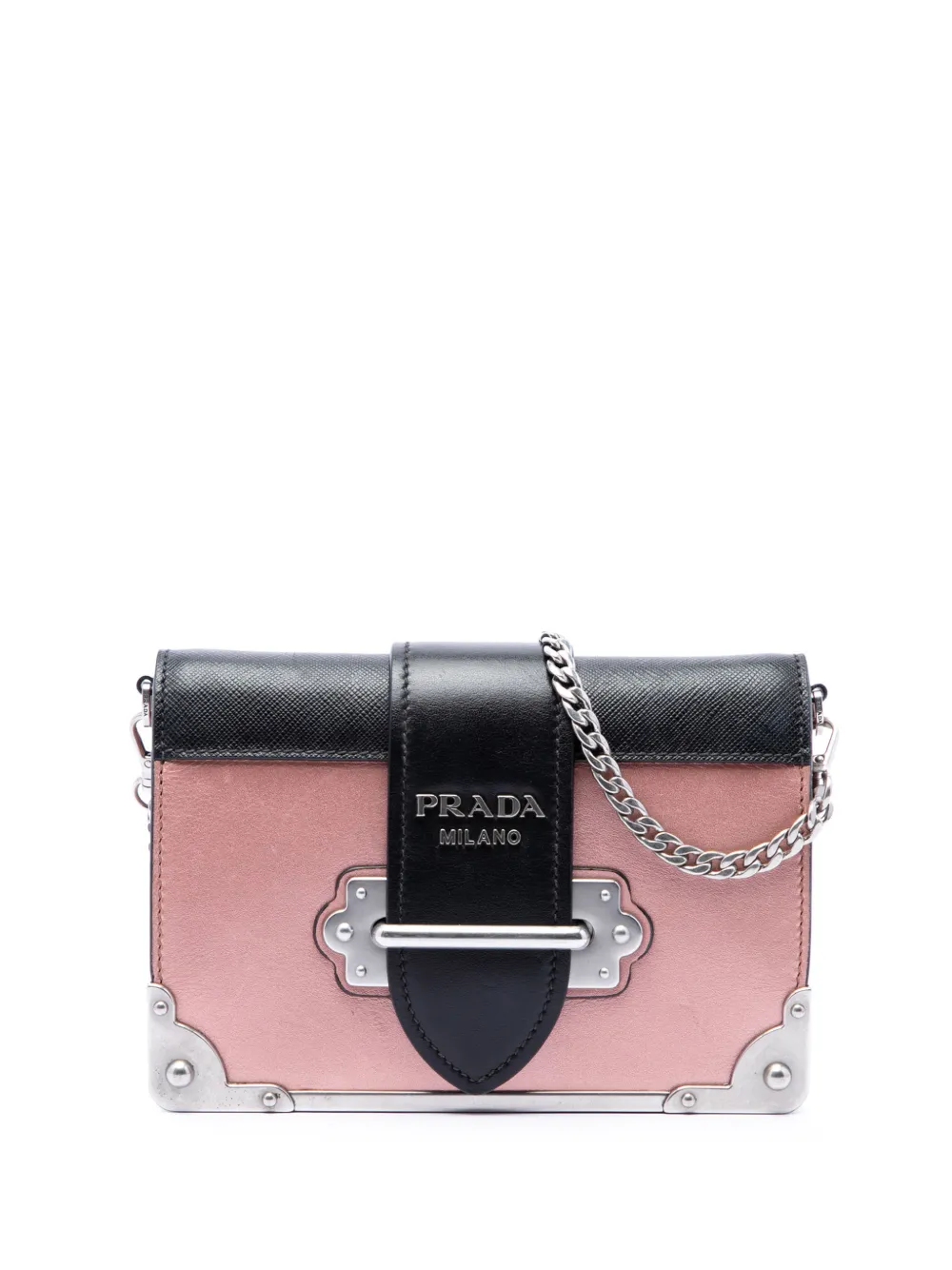 Prada Pre-Owned Borsa a tracolla Cahier in pelle City Calf metallizzata con finiture in pelle Saffiano 2010-2026 - Nero