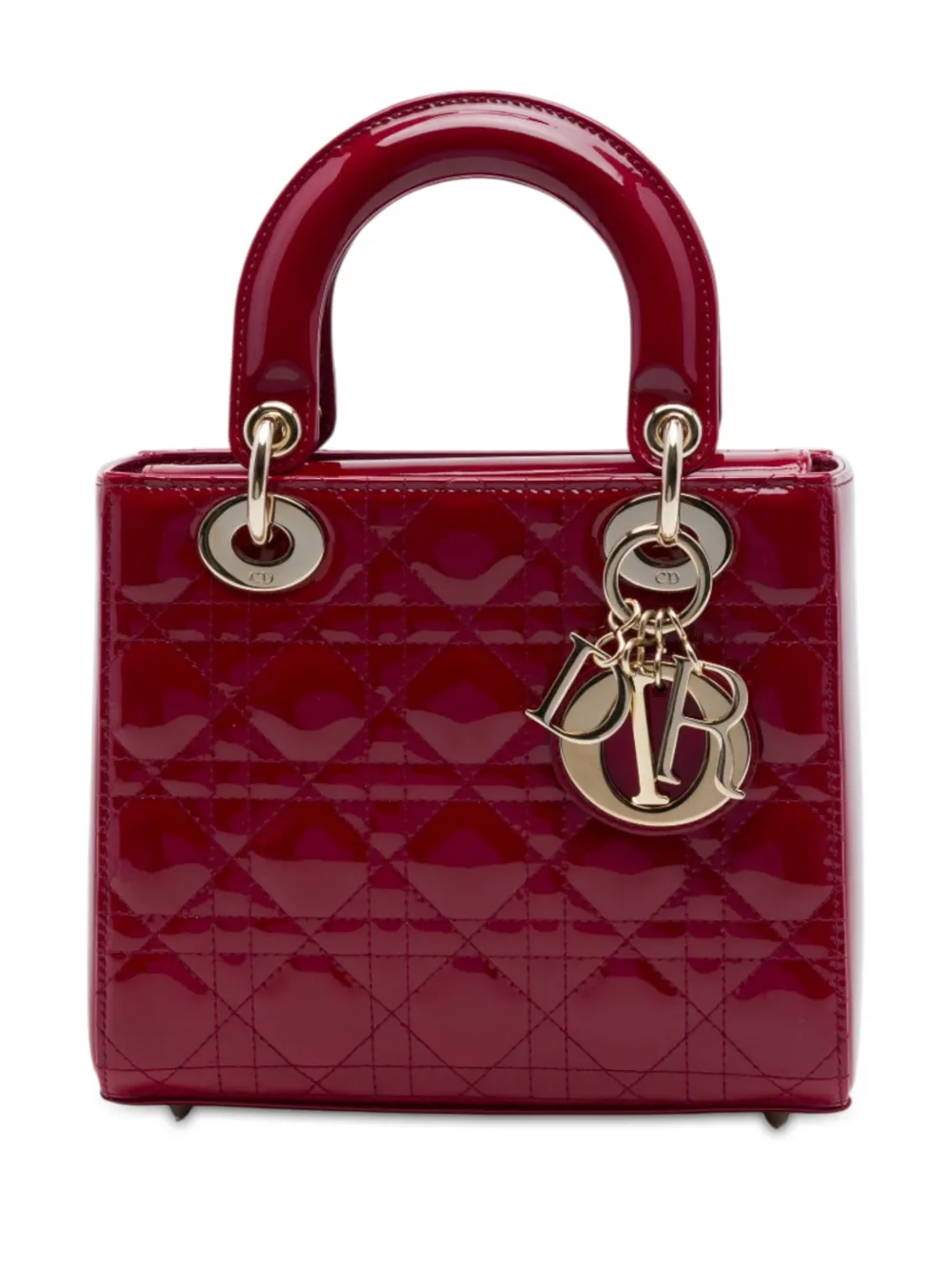 Christian Dior Pre-Owned Borsa a tracolla Lady Dior piccola con motivo Cannage e finitura lucida 2021 - Rosso