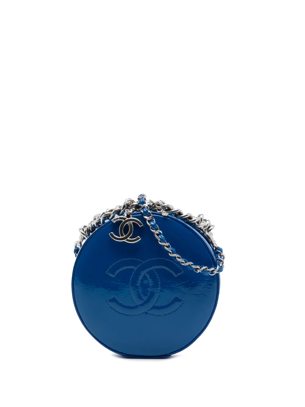 CHANEL Pre-Owned 2018-2019 CC Patent Round As Earth Bag satchel - Blu