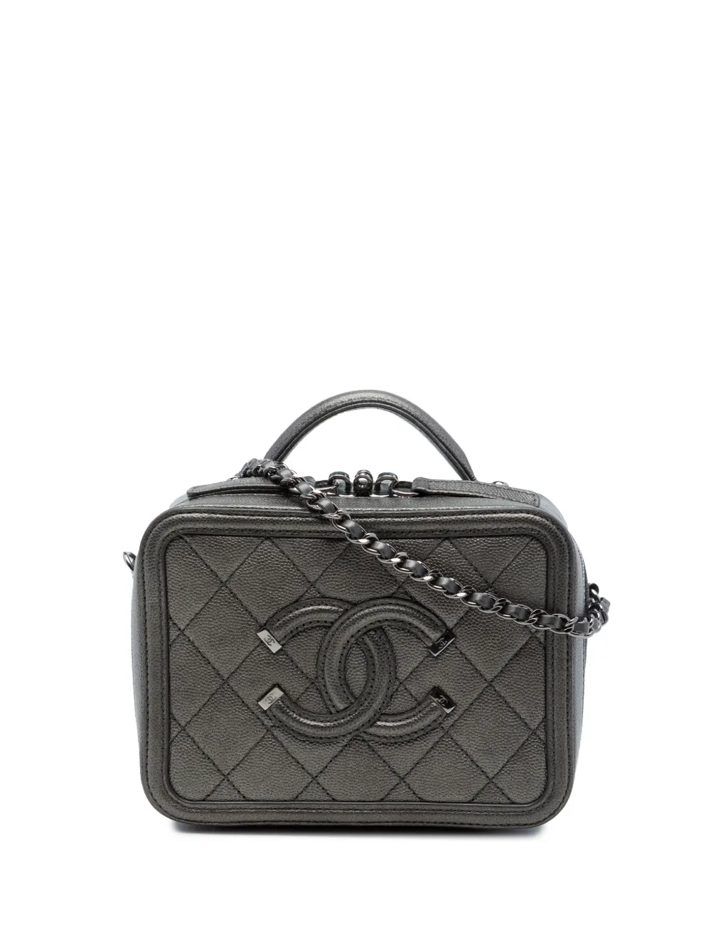 CHANEL Pre-Owned 2018-2019 Small Metallic Caviar CC Filigree Vanity Case satchel - Grau