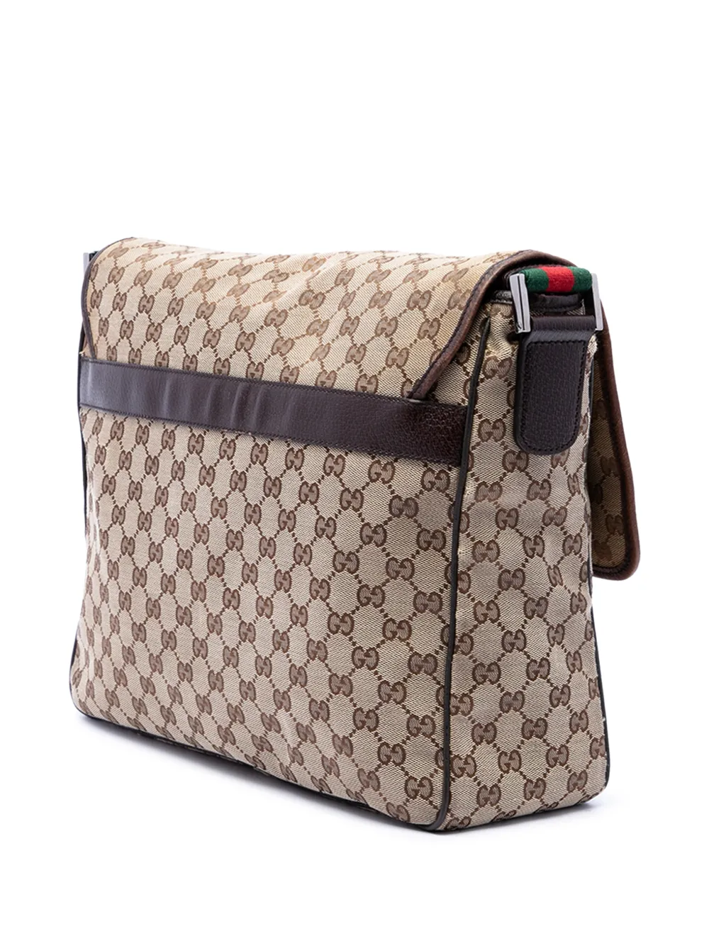 Gucci Pre-Owned 2016-2026 GG Web Flap canvas Messenger Bag crossbodytas Beige