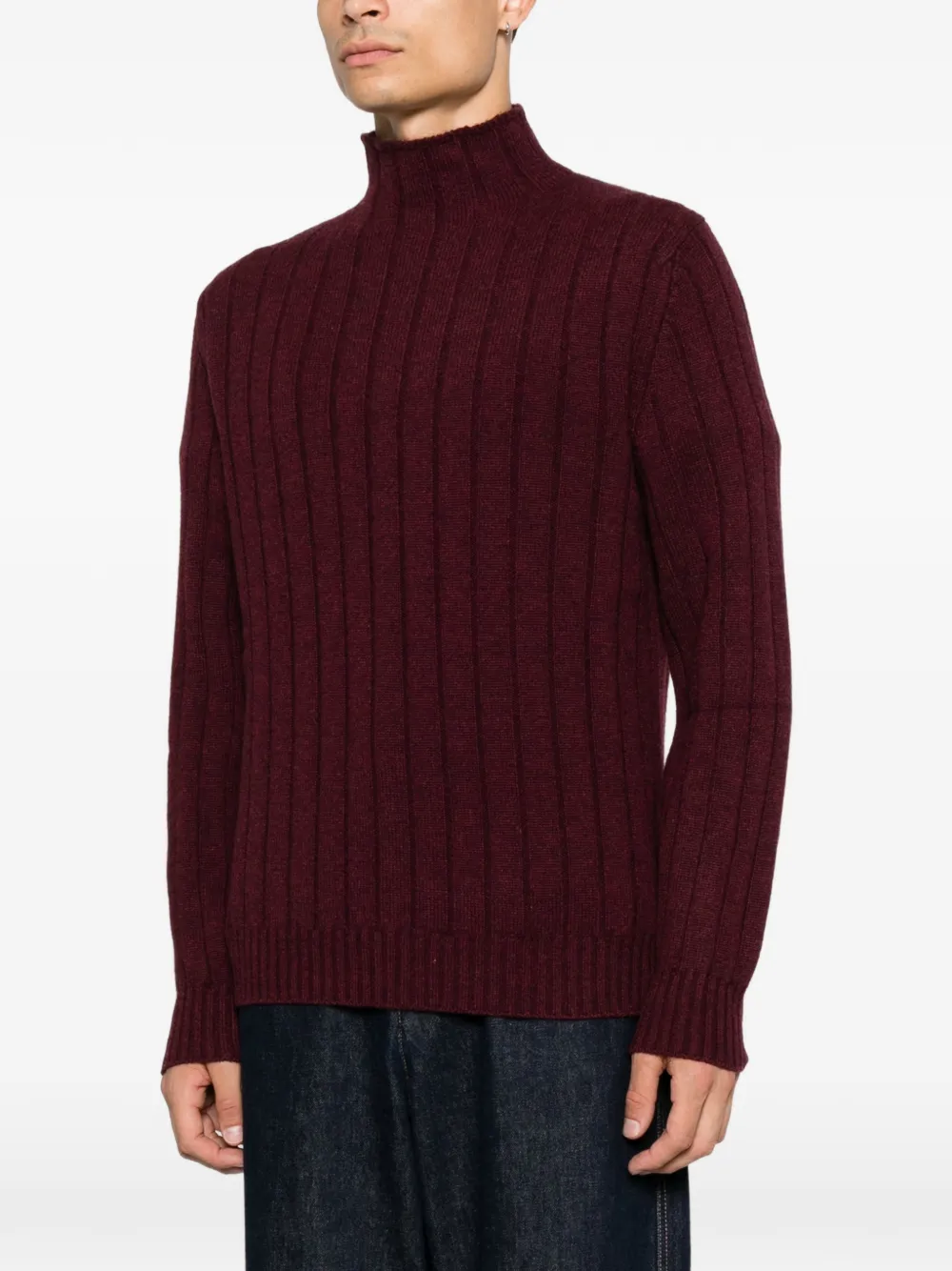Brunello Cucinelli Ribgebreide trui met hoge hals Paars