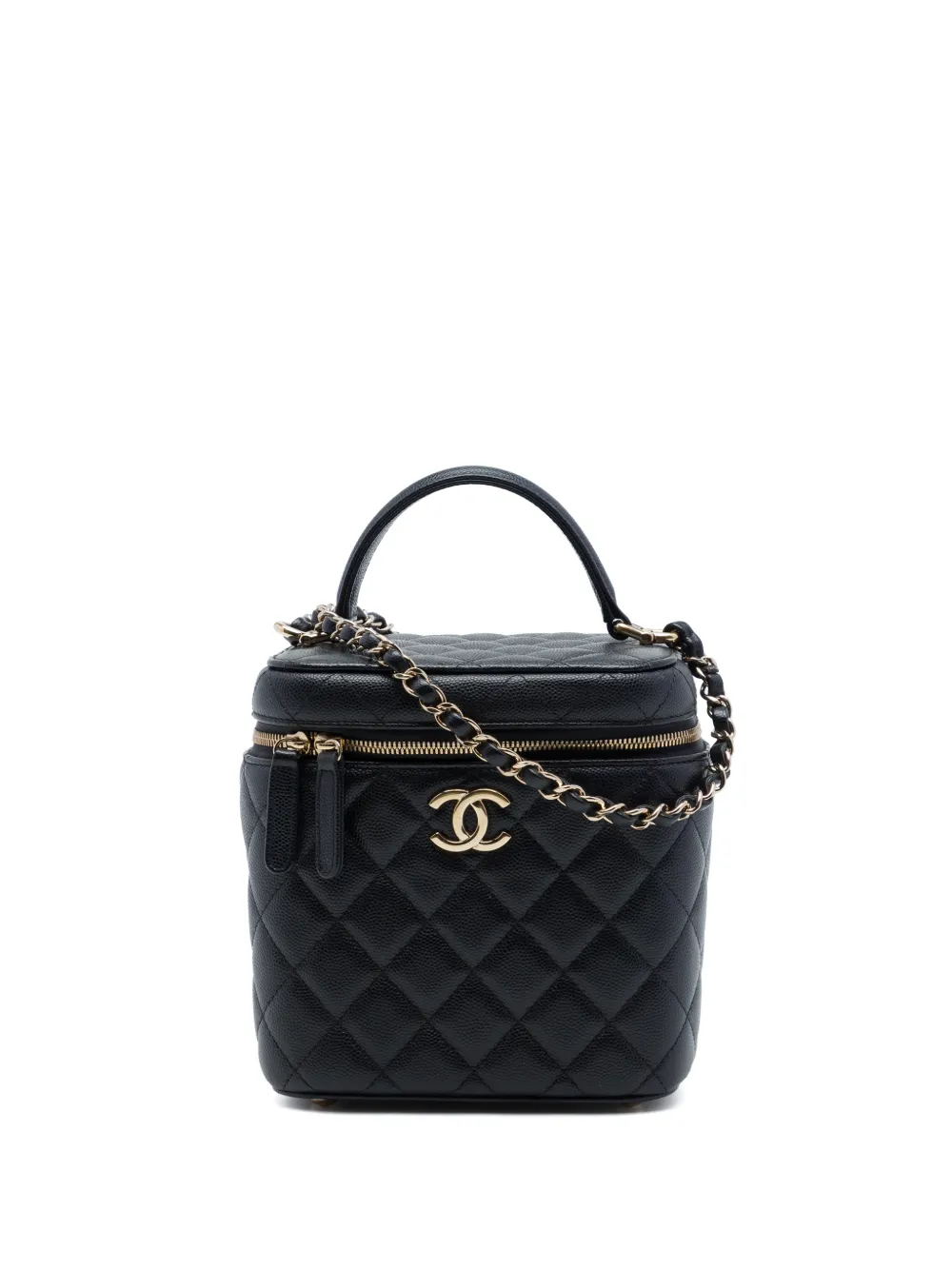 CHANEL Pre-Owned 2021-2026 CC Quilted Caviar Top Handle Vanity Case with Chain satchel - Nero