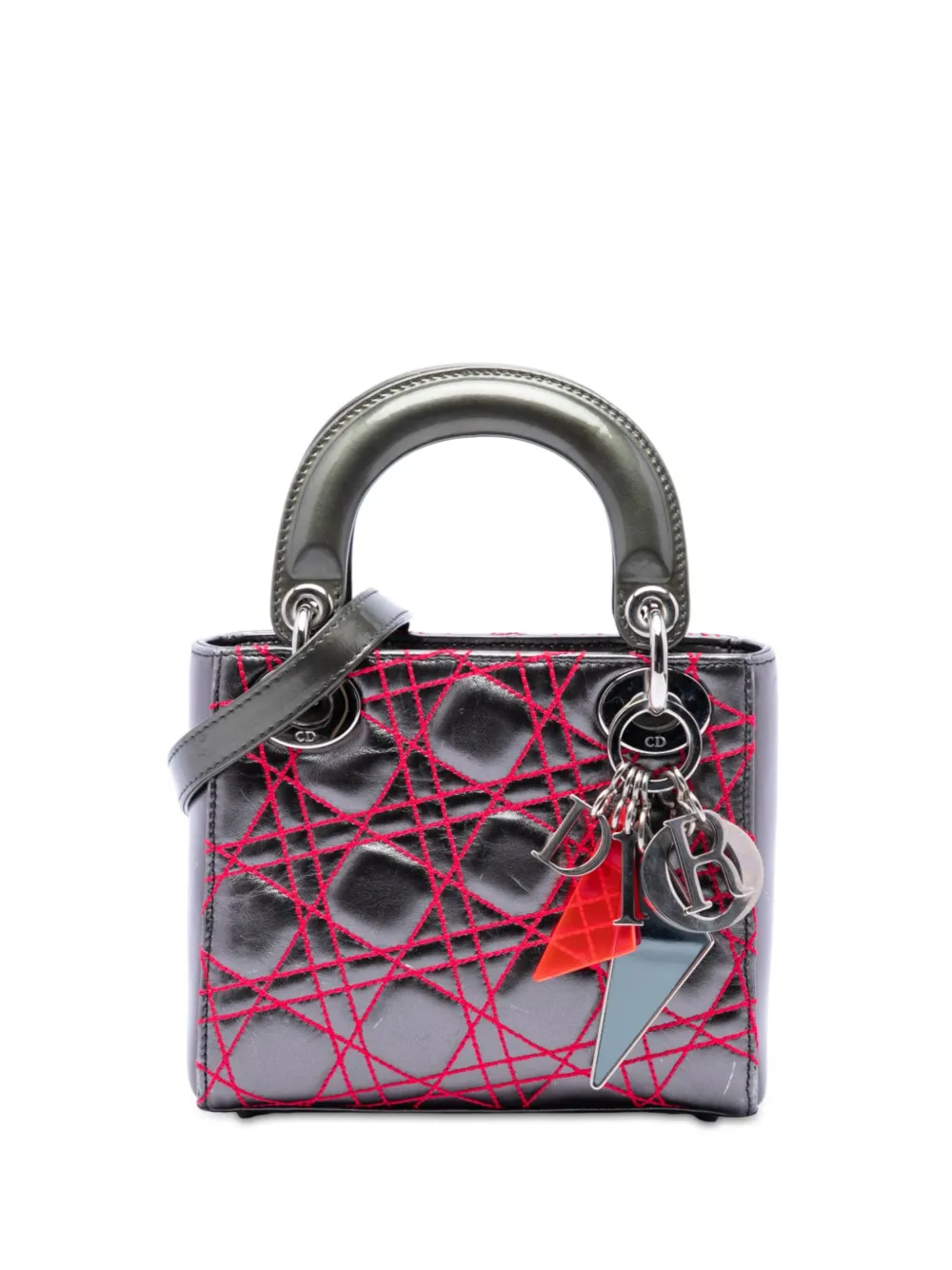 Christian Dior Pre-Owned 2011 Anselm Reyle Mini Metallic Lambskin Cannage Lady Dior satchel - Grau