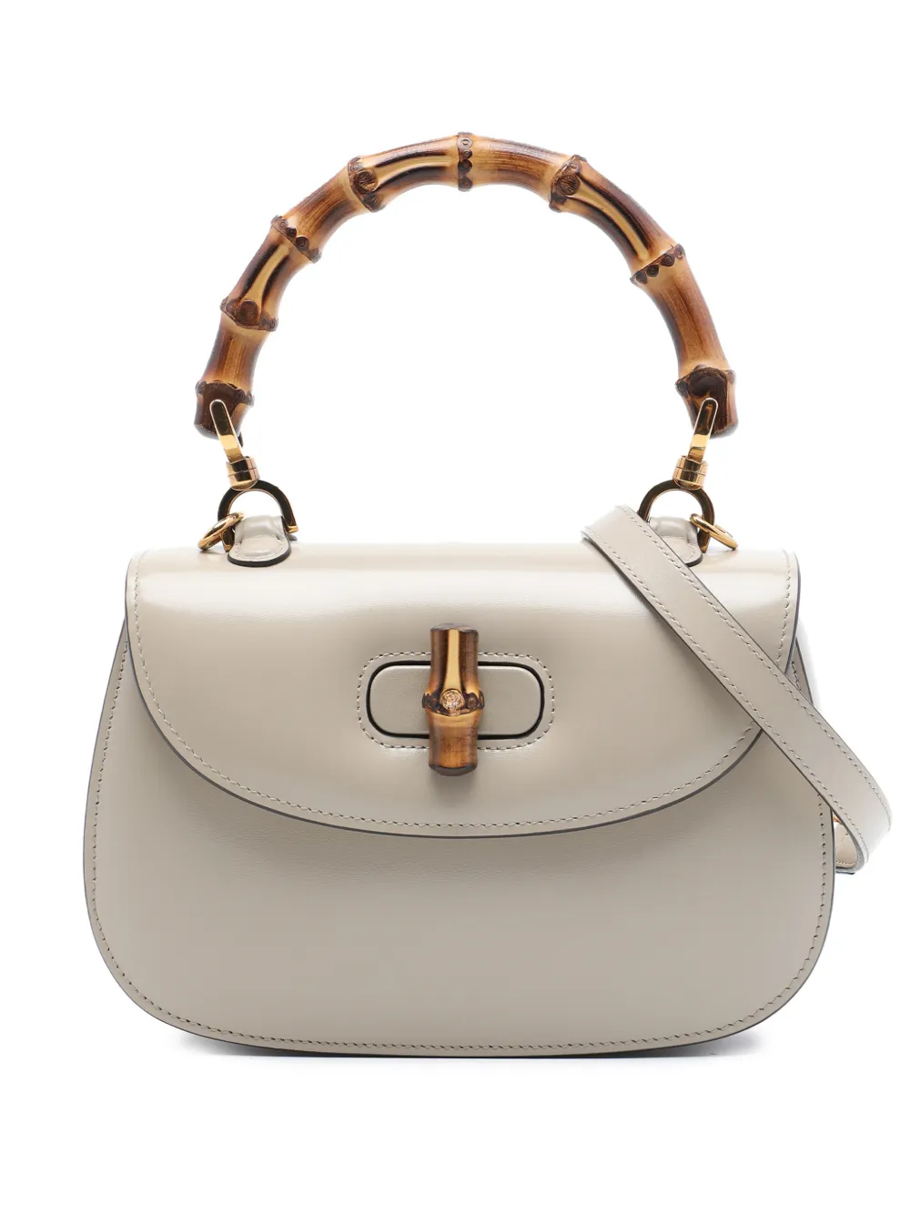Gucci Pre-Owned 2016-2026 Small Calfskin Web Bamboo 1947 Top Handle Bag satchel - Weiß