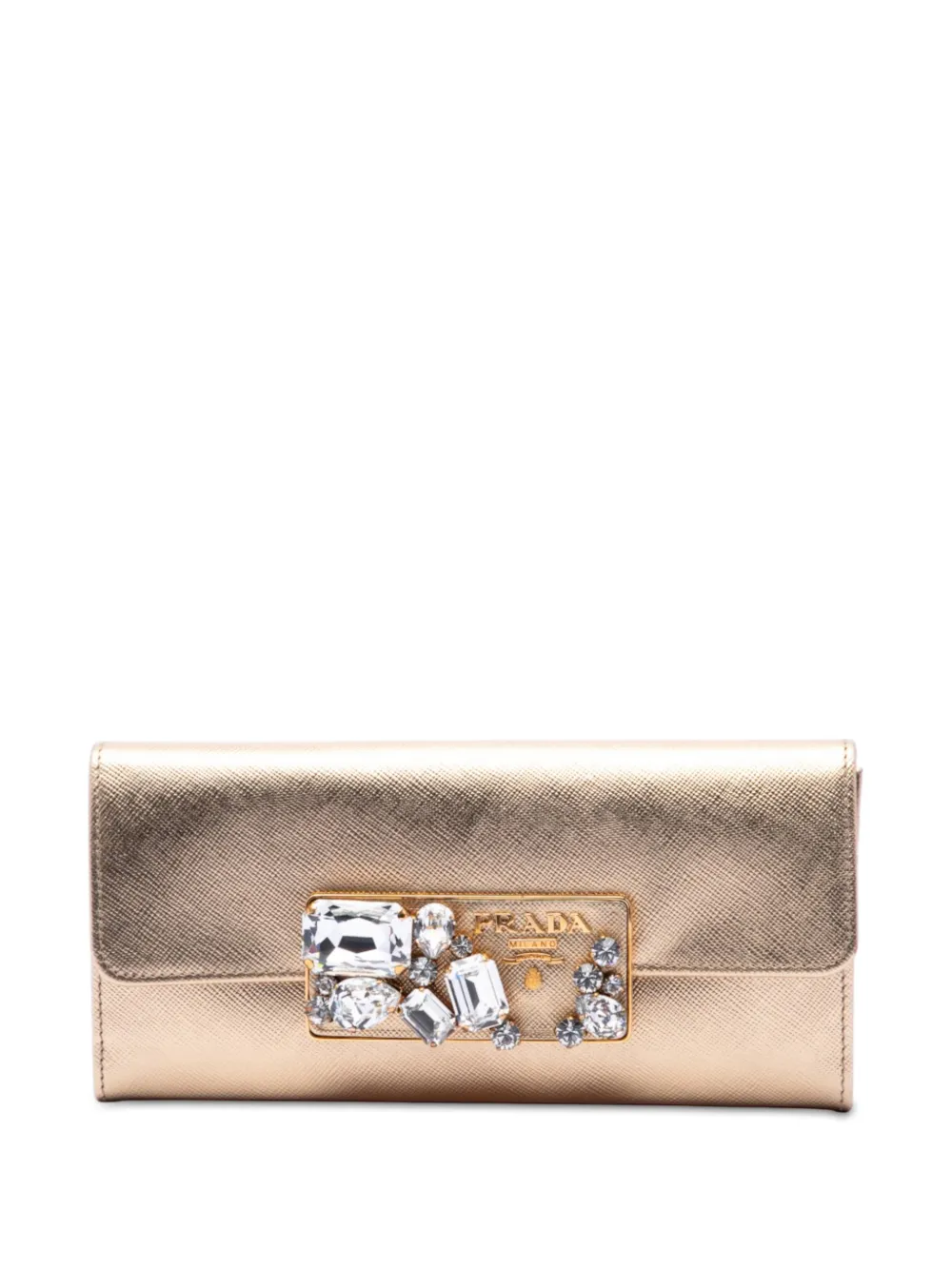 Prada Pre-Owned 2010-2020 Saffiano Lux Crystal Embellished Continental Wallet long wallets - Gold
