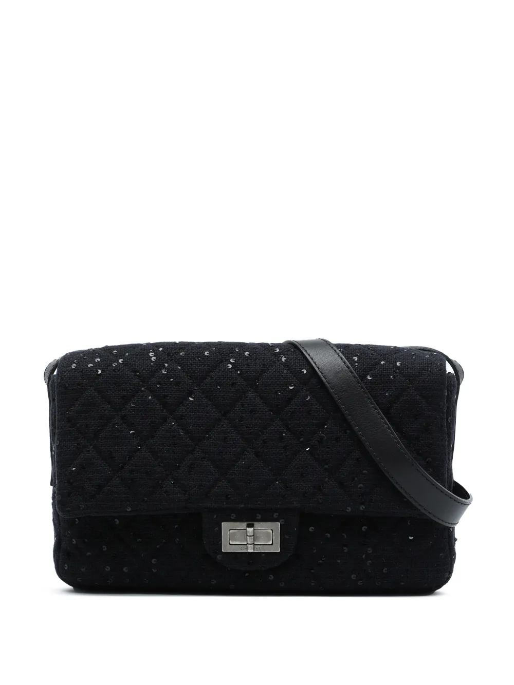 CHANEL Pre-Owned 2009-2010 Jumbo Sequin Embellished Quilted Tweed Reissue 2.55 Messenger Flap crossbody bag - Nero