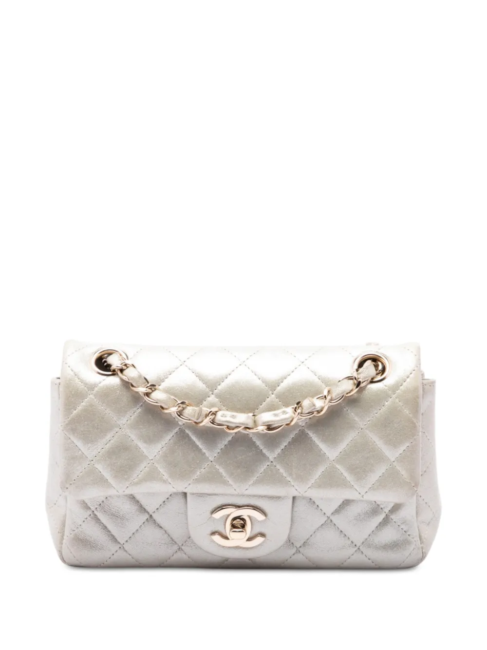 CHANEL Pre-Owned Borsa a tracolla rettangolare Classic in pelle di agnello con finitura iridescente e battente 2011 - Oro