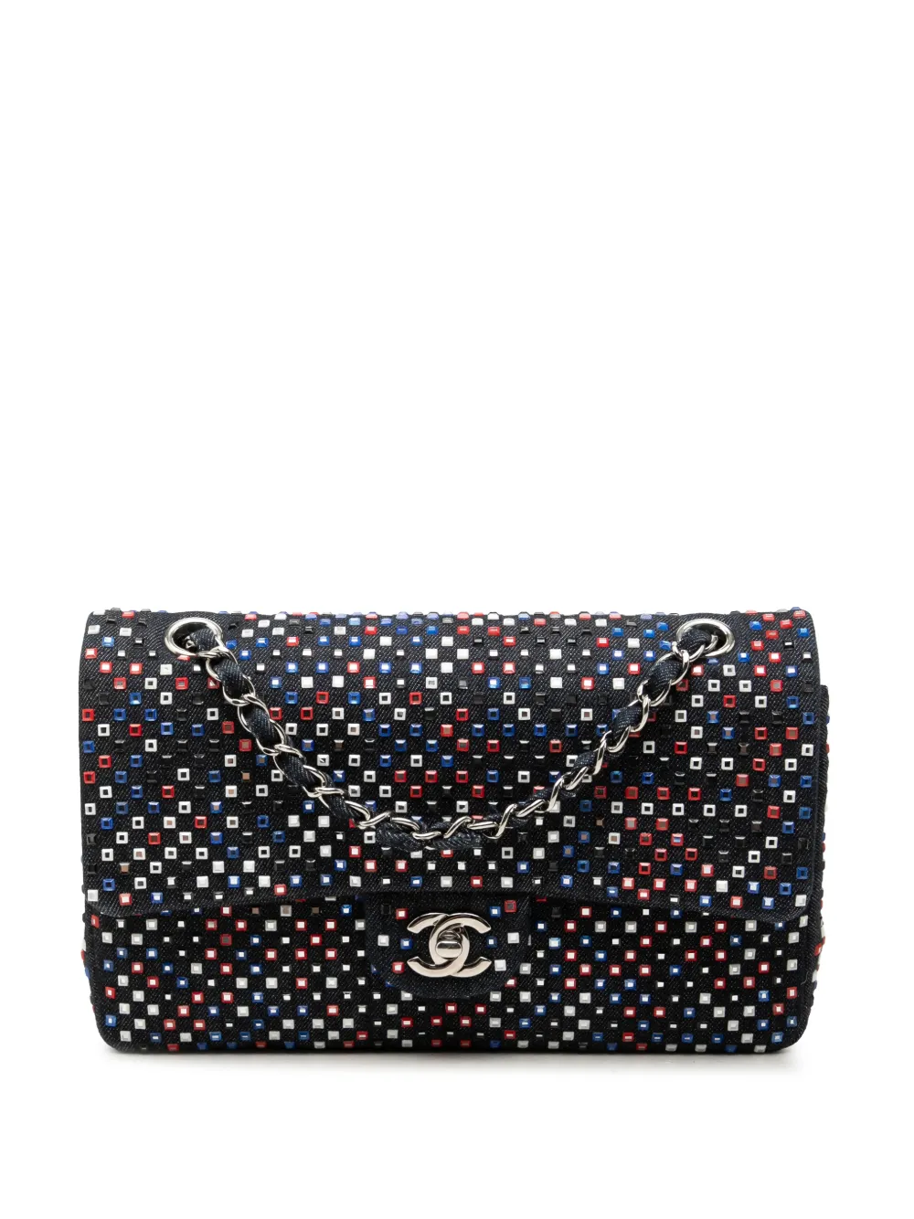 CHANEL Pre-Owned 2016-2017 Medium Classic Strass Embellished Denim Double Flap shoulder bag - Blue