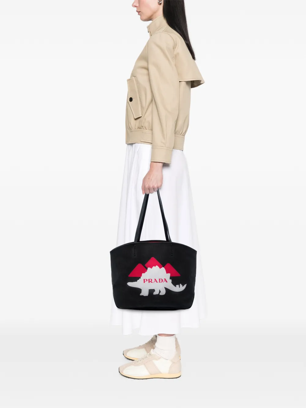 Prada Pre-Owned 2010-2026 Canapa canvas shopper met dinosaurus-print Zwart