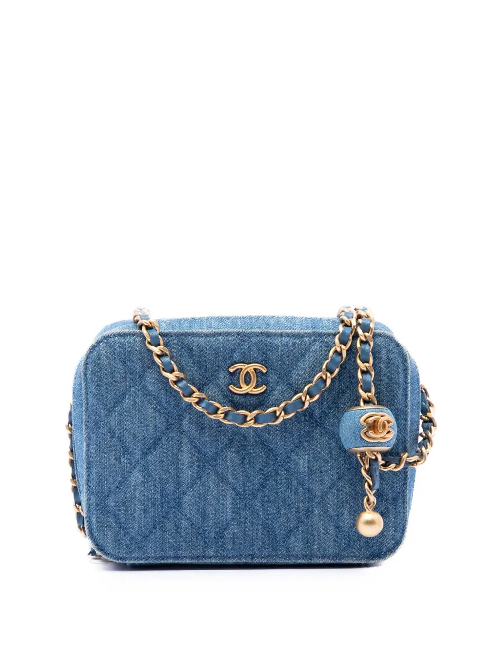 CHANEL Pre-Owned 2021 Quilted Denim Pearl Crush Camera Bag crossbody bag - Blu