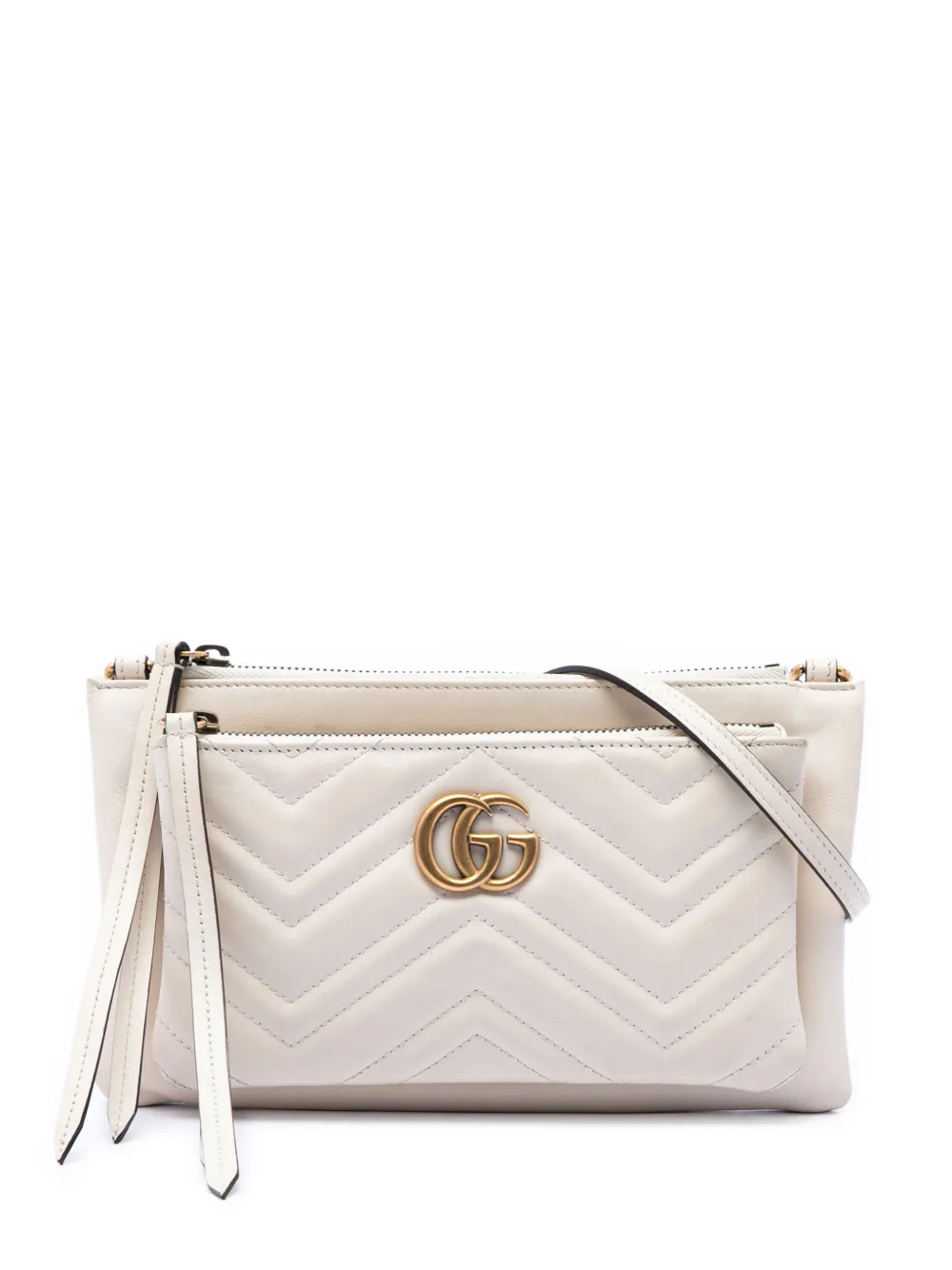 Gucci Pre-Owned 2016-2026 Small GG Marmont Matelasse Calfskin Double Zip Pochette crossbody bag - Bianco