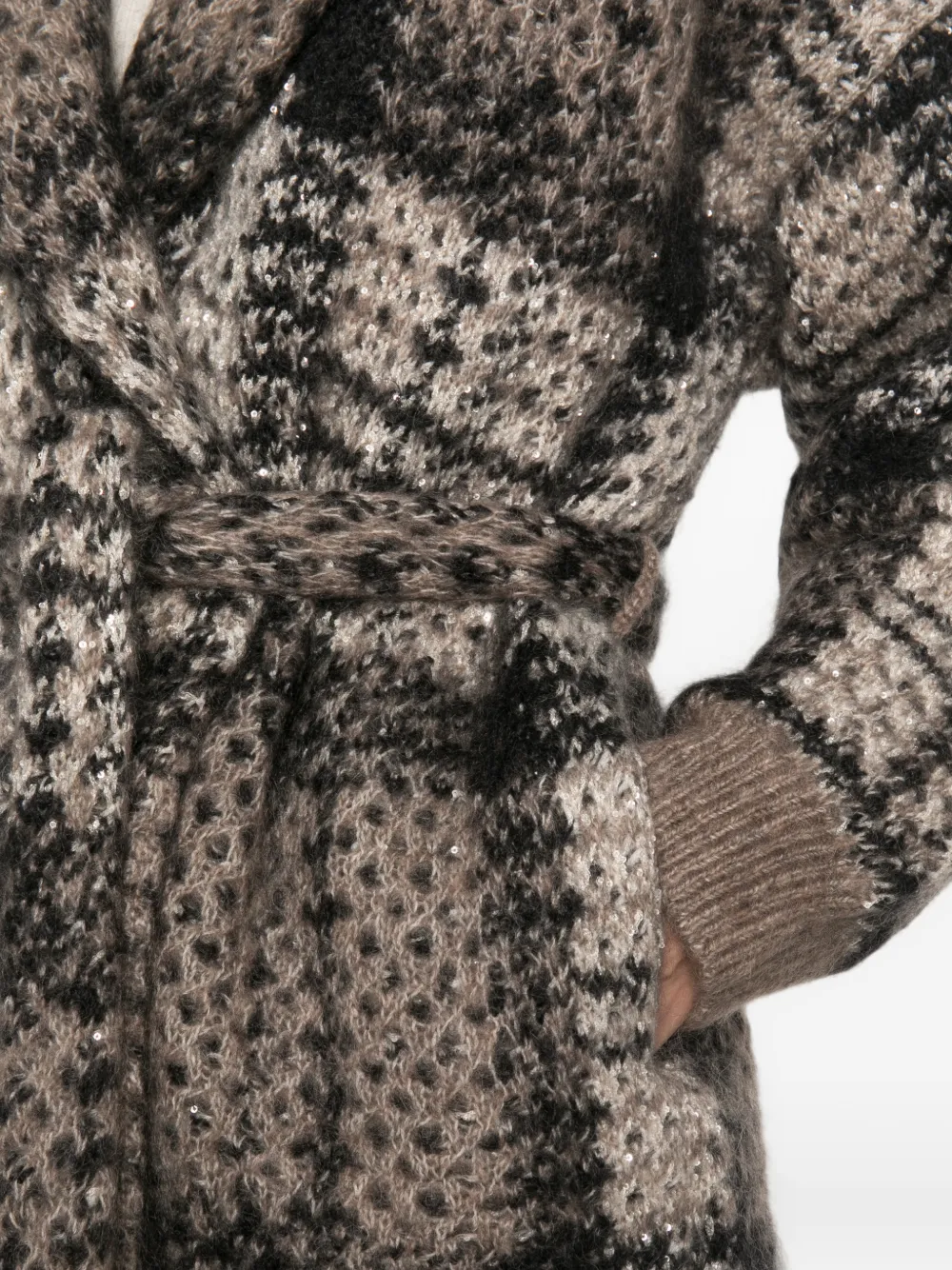 Brunello Cucinelli sequin-embellished checked cardigan Bruin