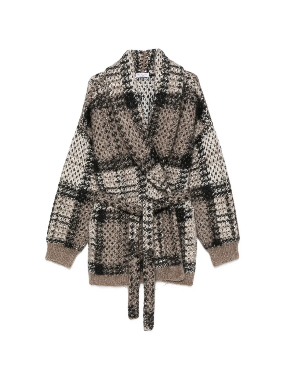 Brunello Cucinelli sequin-embellished checked cardigan - Marrone