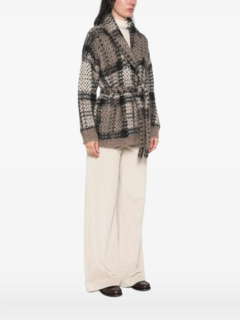 Brunello Cucinelli sequin-embellished checked cardigan Bruin