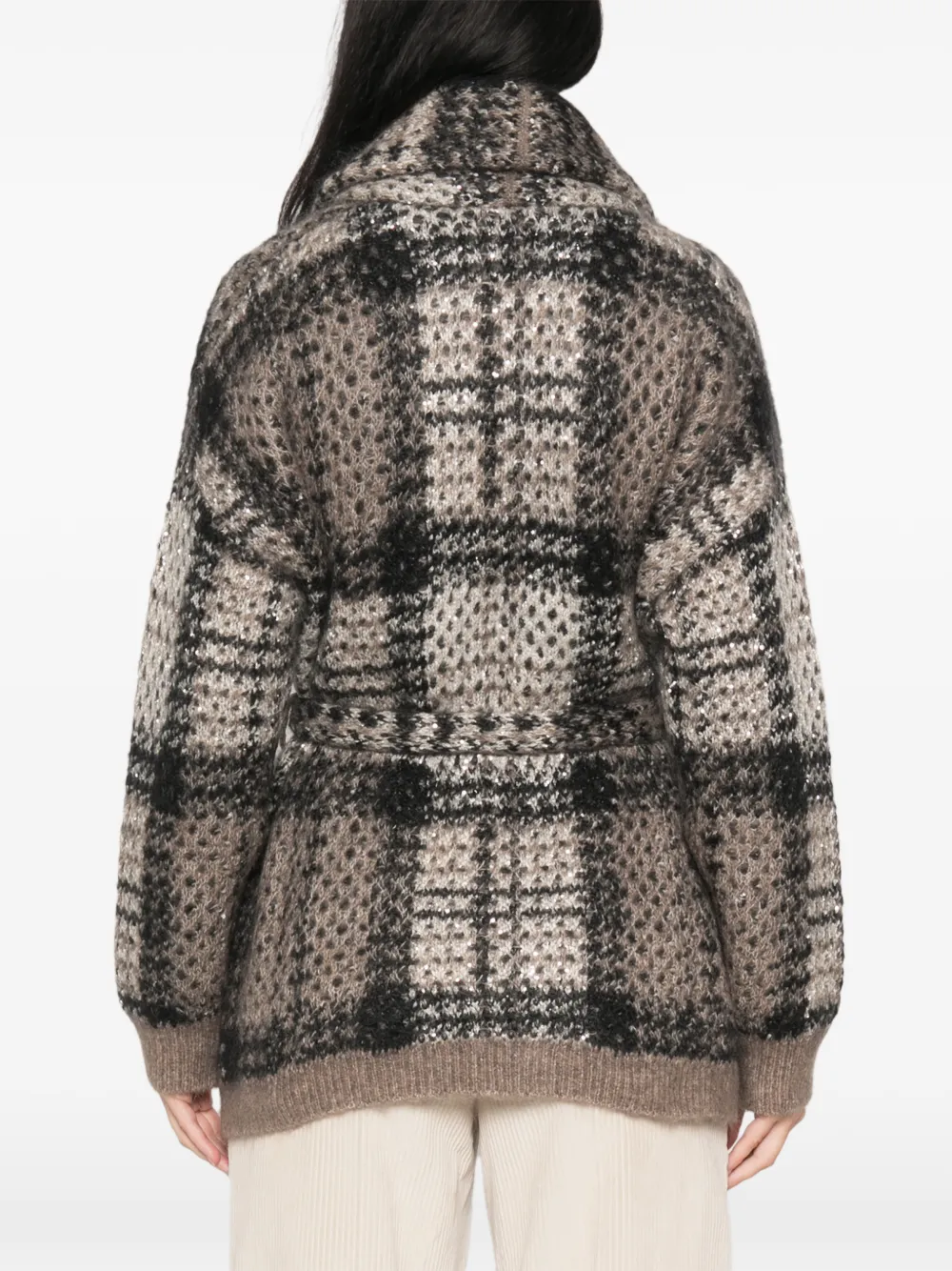 Brunello Cucinelli sequin-embellished checked cardigan Bruin