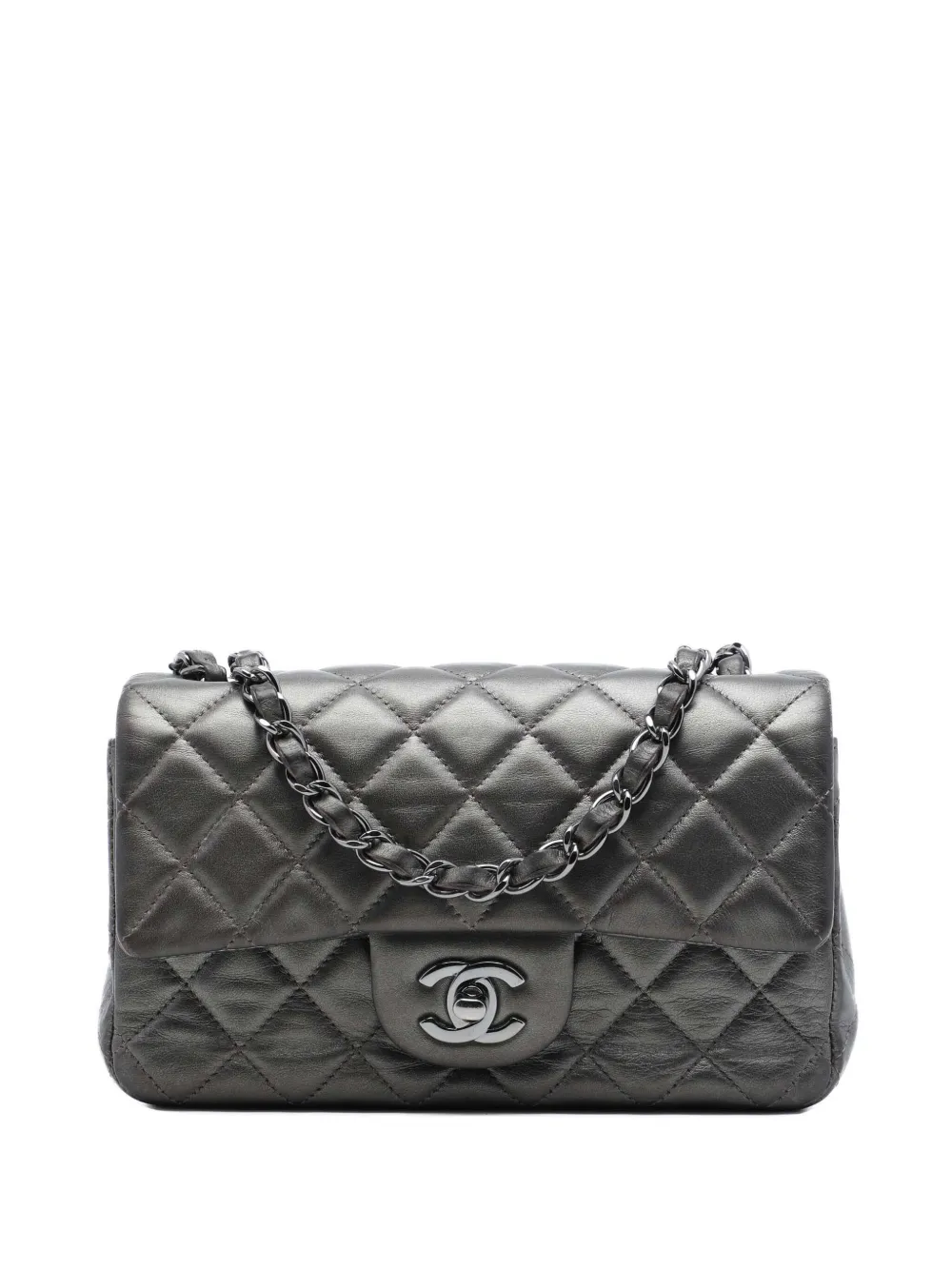 CHANEL Pre-Owned 2013-2014 Mini Rectangular Classic Metallic Lambskin Single Flap crossbody bag - Grigio