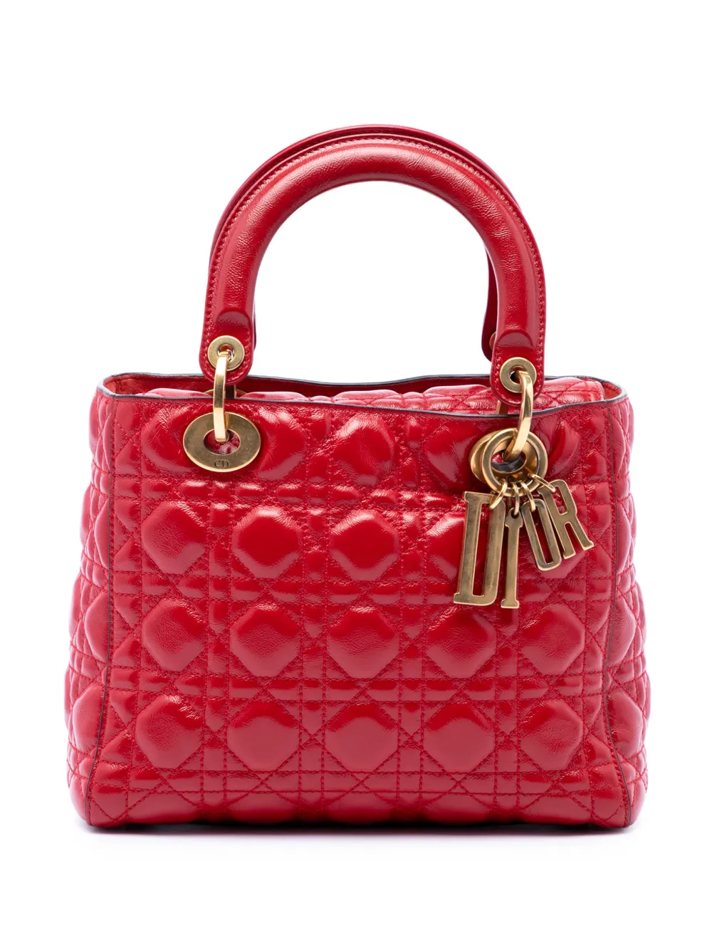 Christian Dior Pre-Owned 2018 Medium Crinkled Patent Cannage Supple Lady Dior satchel - Rot