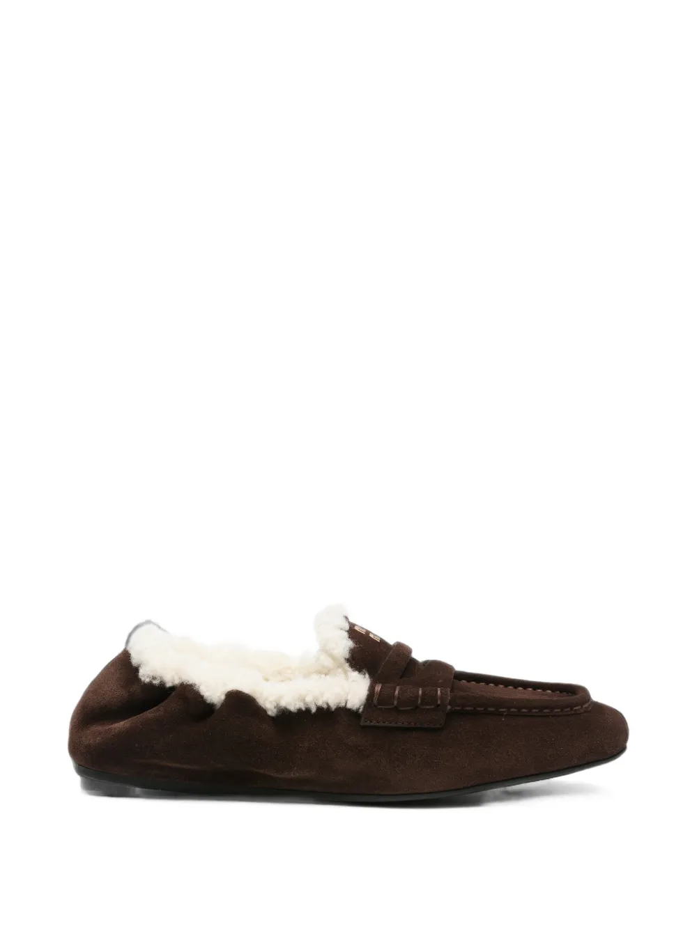 Miu Miu shearling-trim suede loafers - Marrone