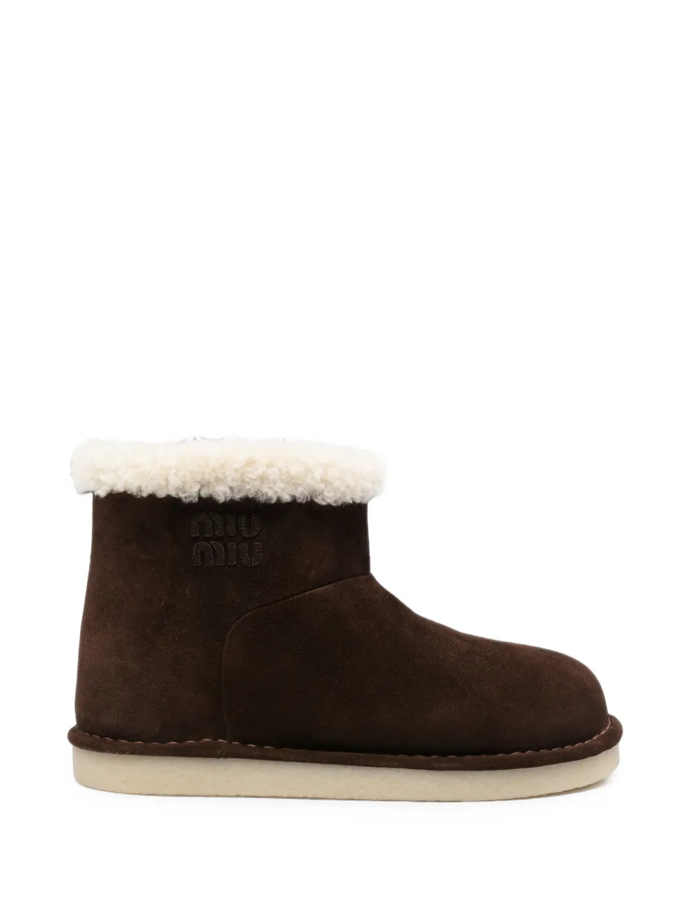 Miu Miu bottines à logo embossé et finitions en peau lainée - Marron Miu Miu bottines à logo embossé et finitions en peau lainée - Marron