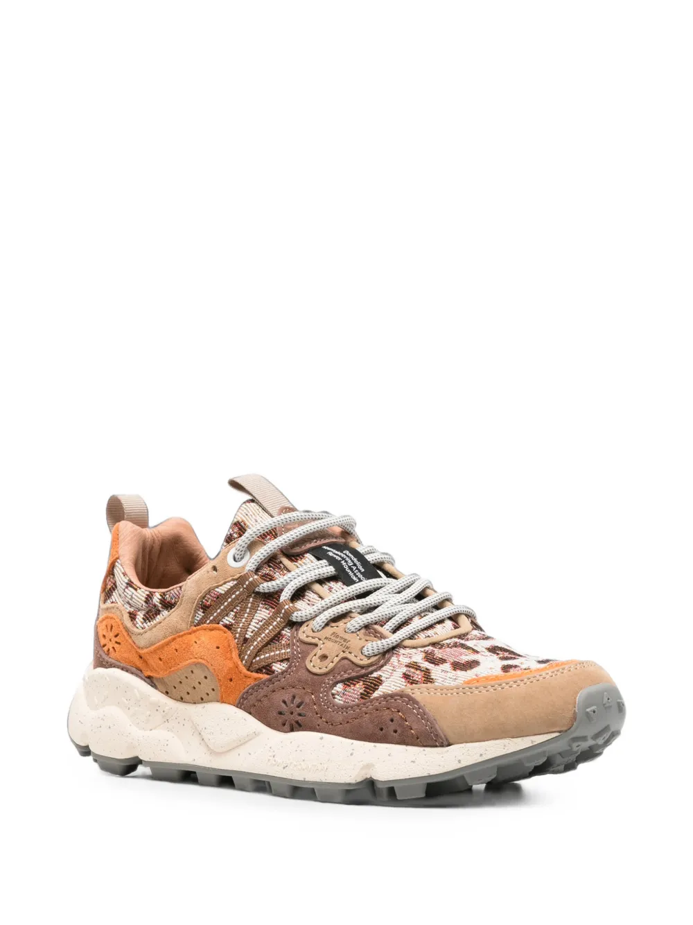 FLOWER MOUNTAIN Yamano 3 leopard-print panelled sneakers Oranje