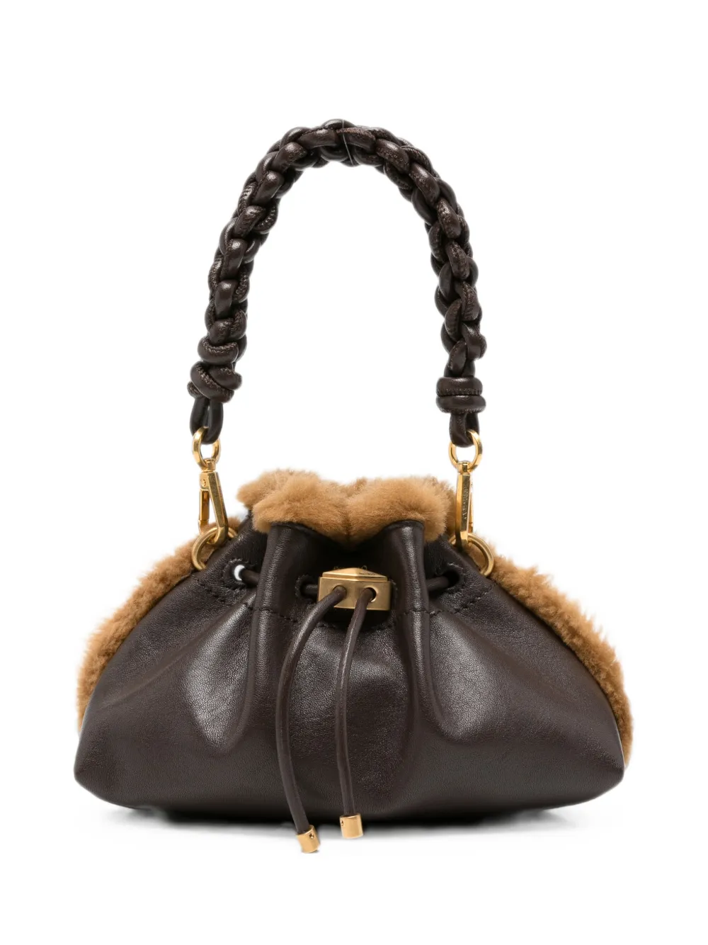 Jimmy Choo Cinch shearling-trimmed leather cross body bag - Marrone