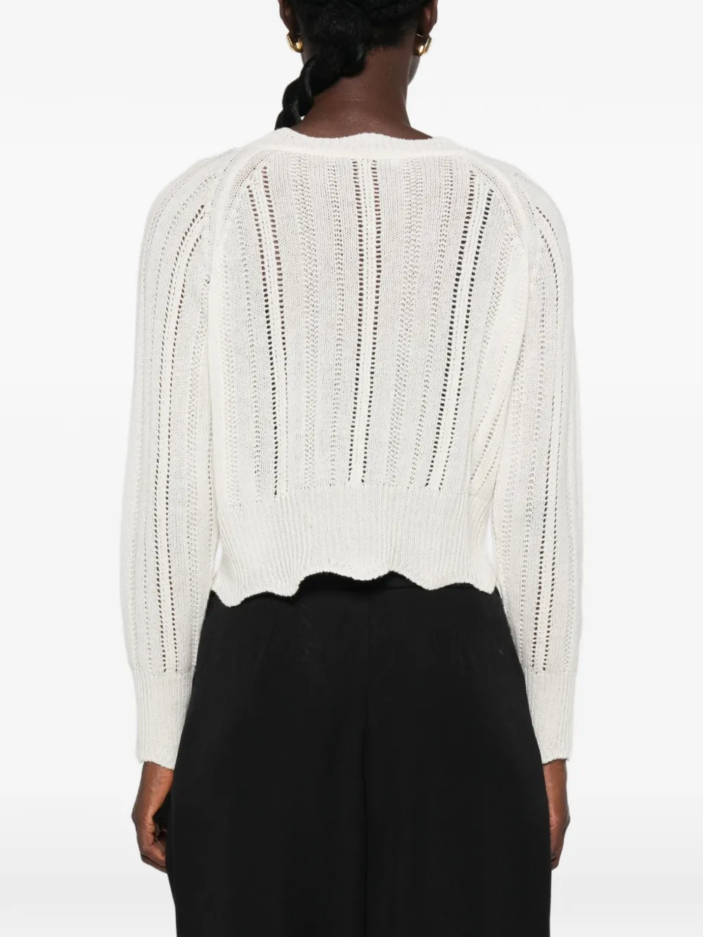Ermanno Scervino Pointelle gebreid vest met kanten vlakken Beige