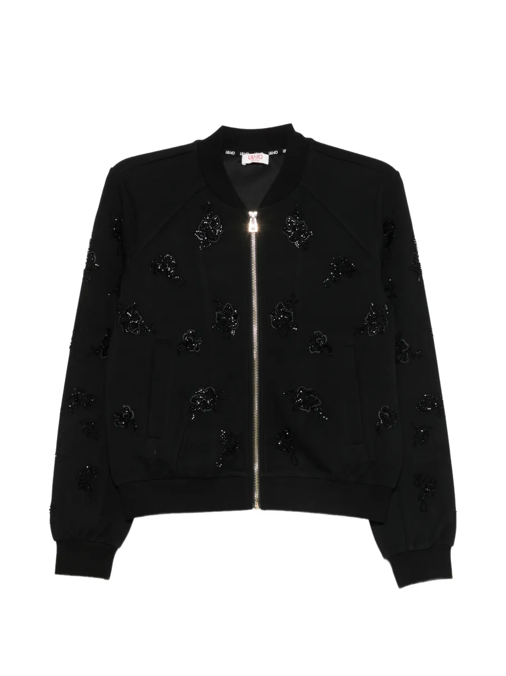 Liu •jo Bead-embellished Zip-up Sweatshirt In Black